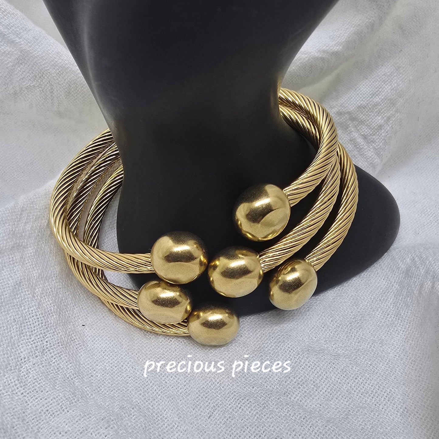 Stainless Steel Round Ball Open Bangle Bracelet