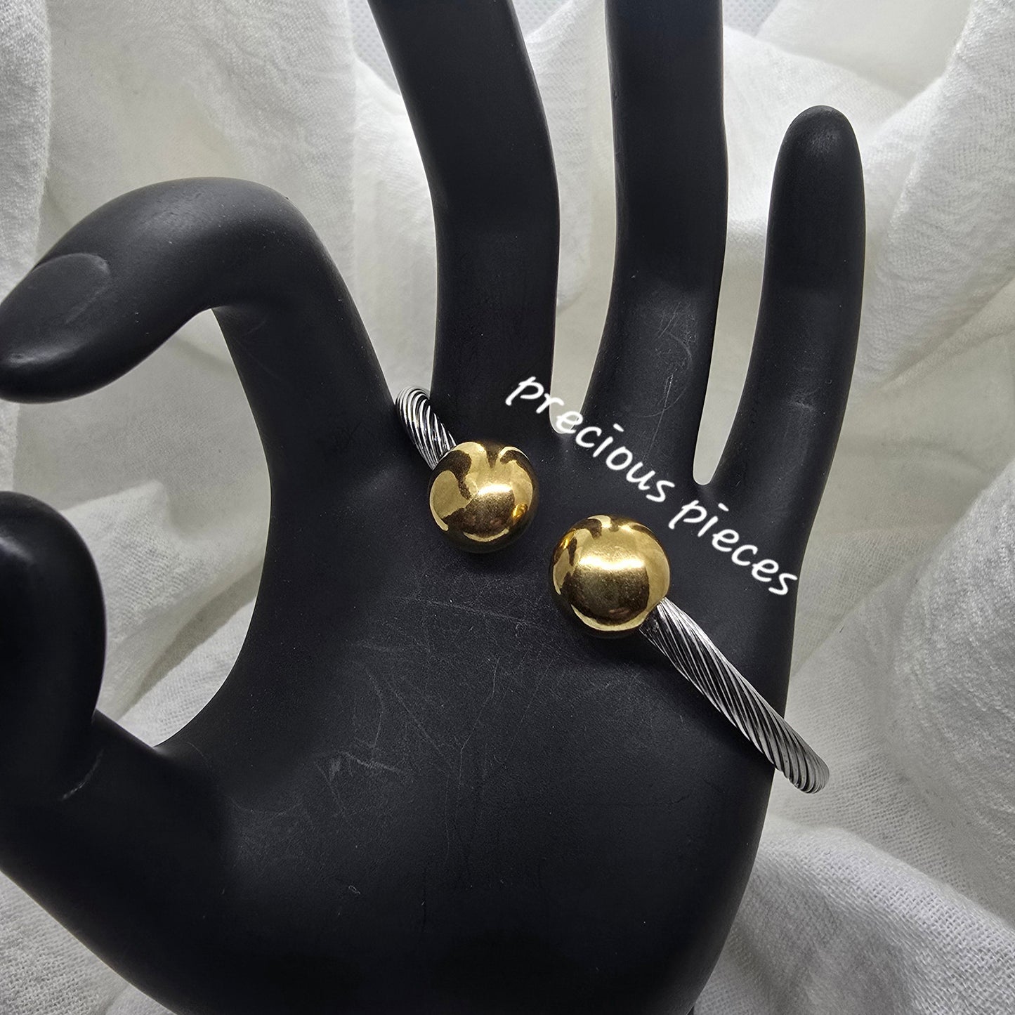 Stainless Steel Round Ball Open Bangle Bracelet