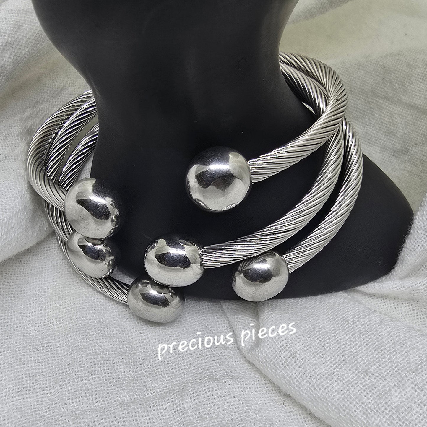 Stainless Steel Round Ball Open Bangle Bracelet