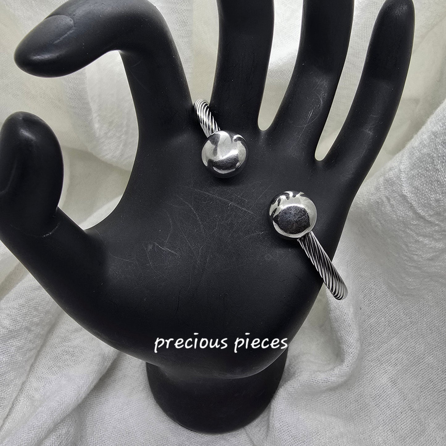 Stainless Steel Round Ball Open Bangle Bracelet