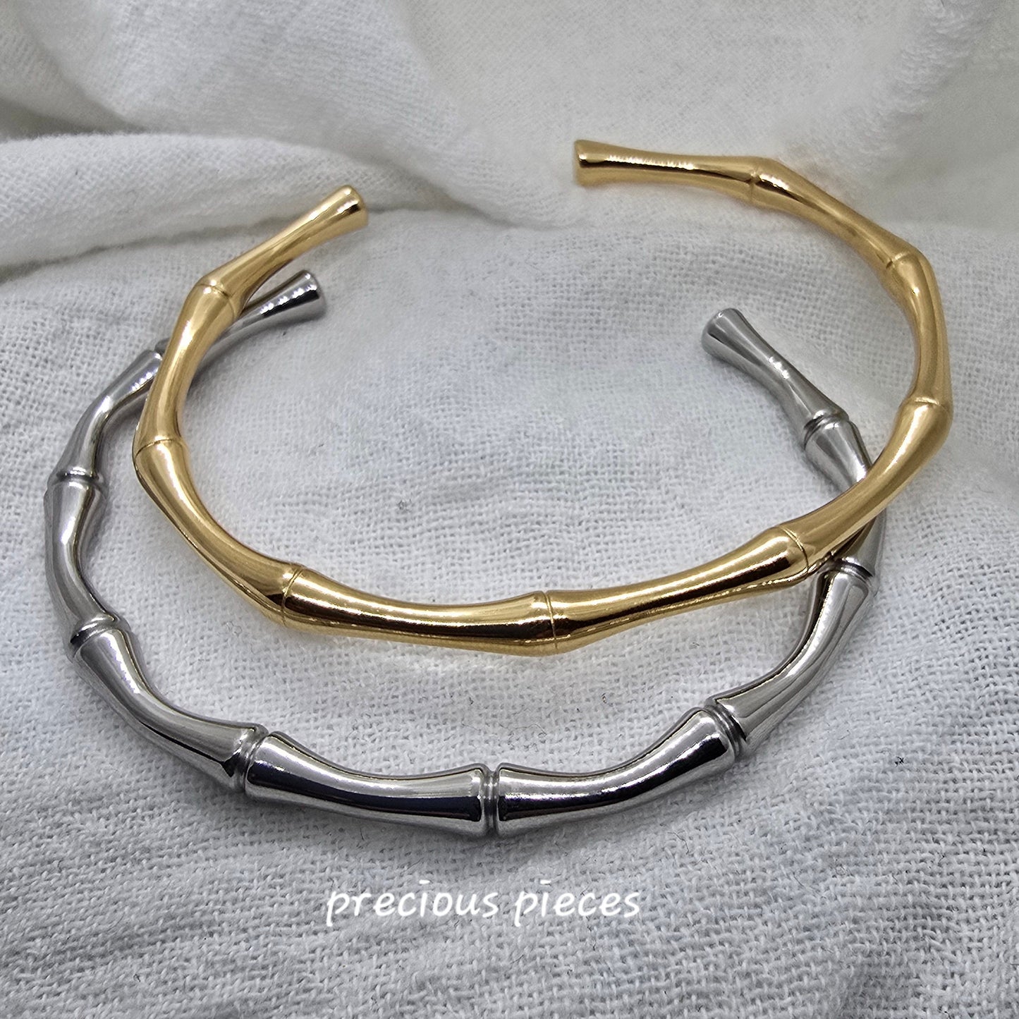 Stainless Steel Bamboo Style Open Bangle Bracelet