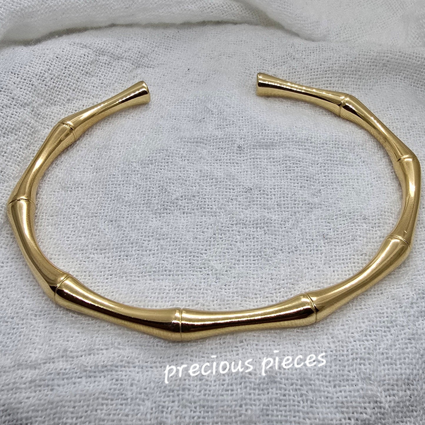 Stainless Steel Bamboo Style Open Bangle Bracelet