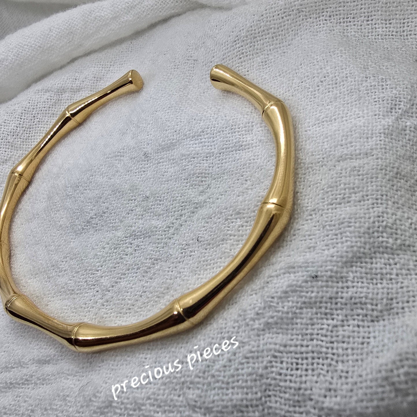 Stainless Steel Bamboo Style Open Bangle Bracelet