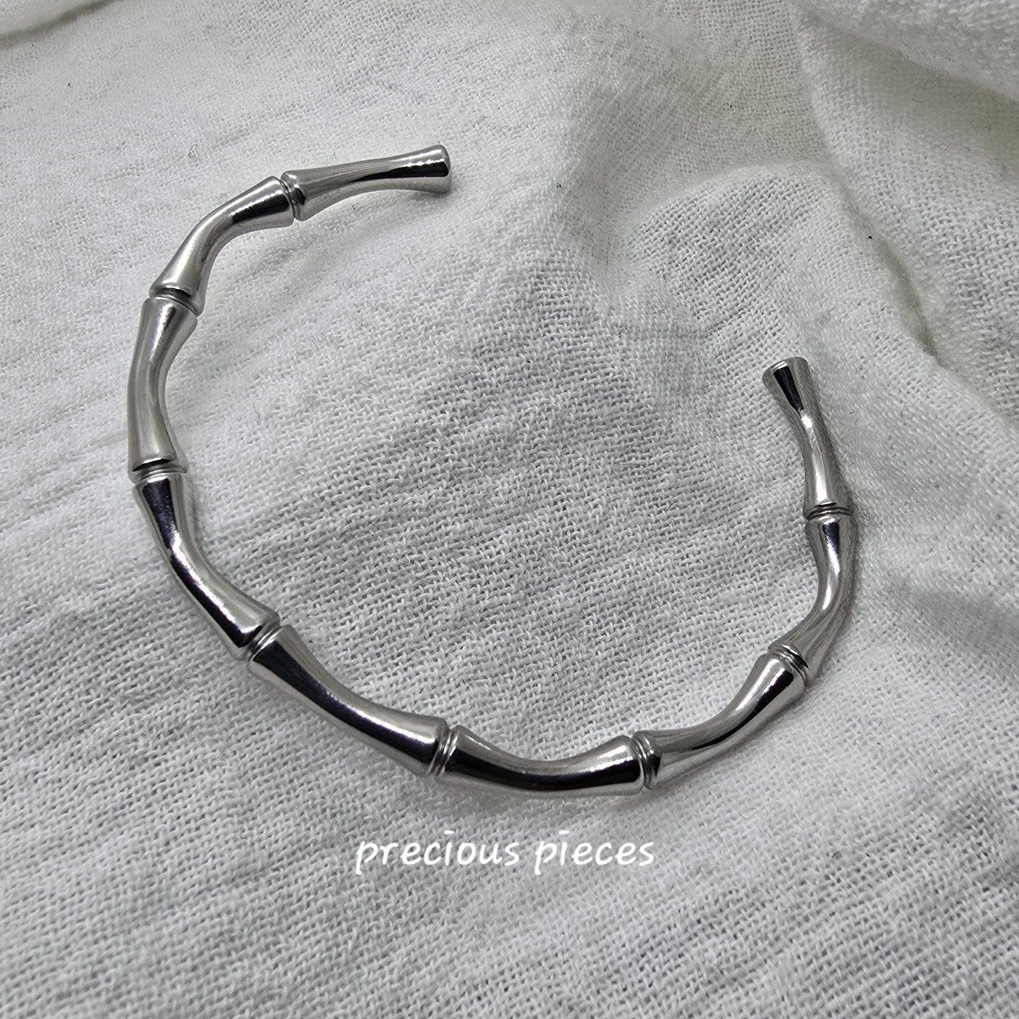 Stainless Steel Bamboo Style Open Bangle Bracelet