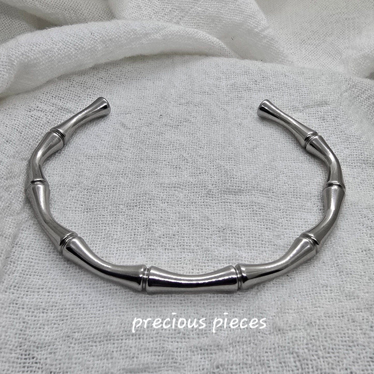 Stainless Steel Bamboo Style Open Bangle Bracelet