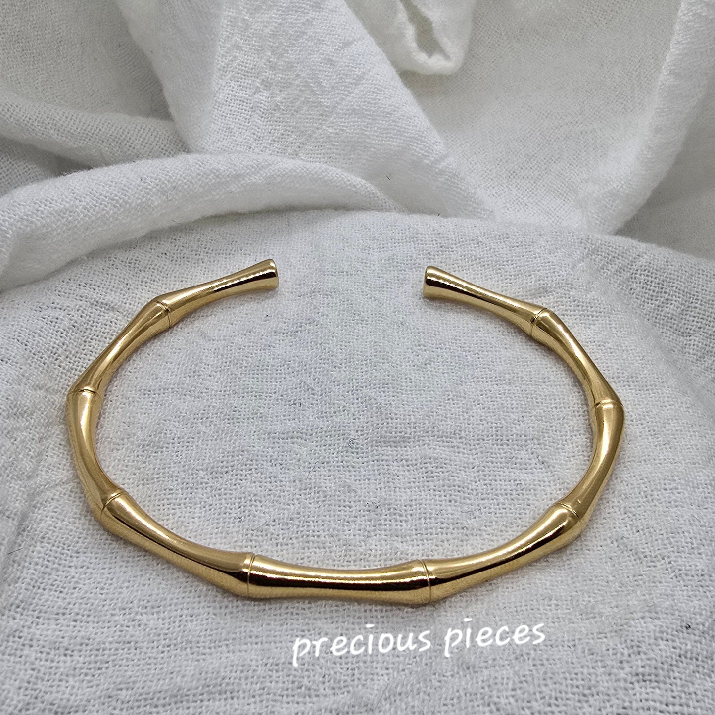 Stainless Steel Bamboo Style Open Bangle Bracelet