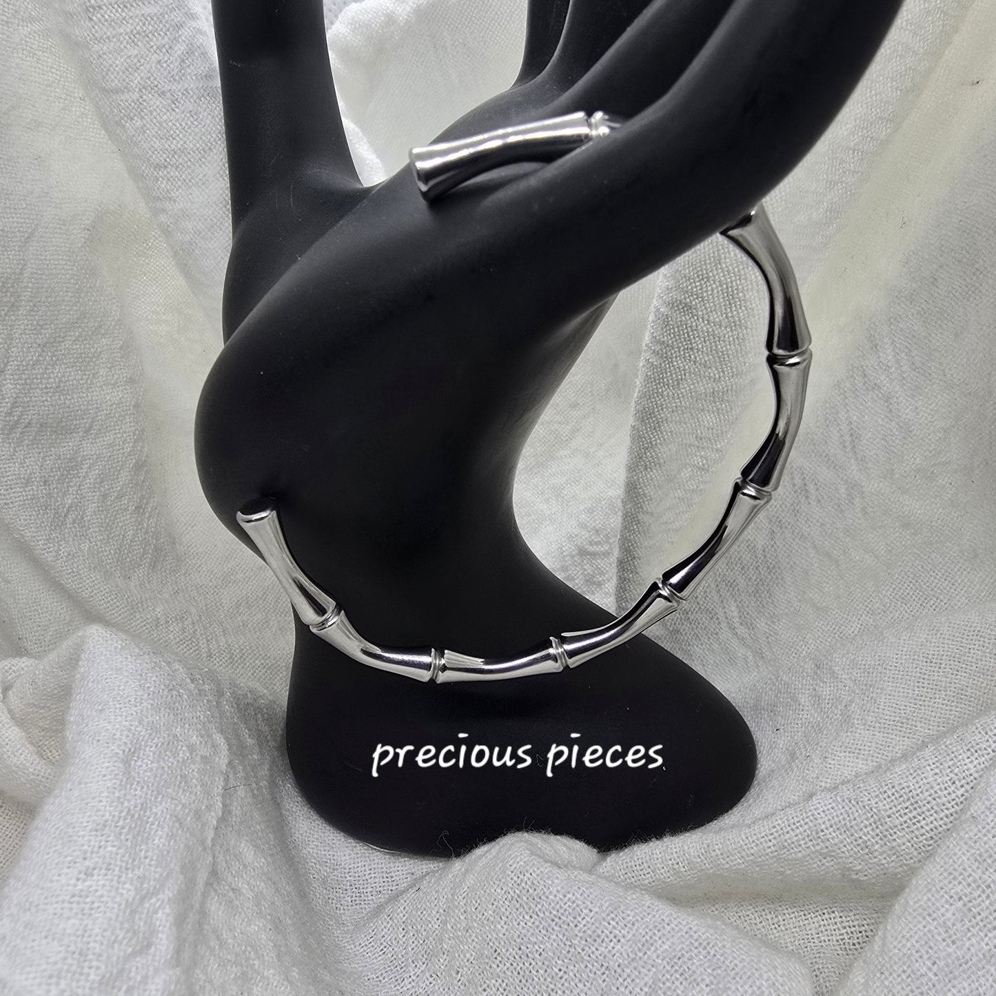 Stainless Steel Bamboo Style Open Bangle Bracelet