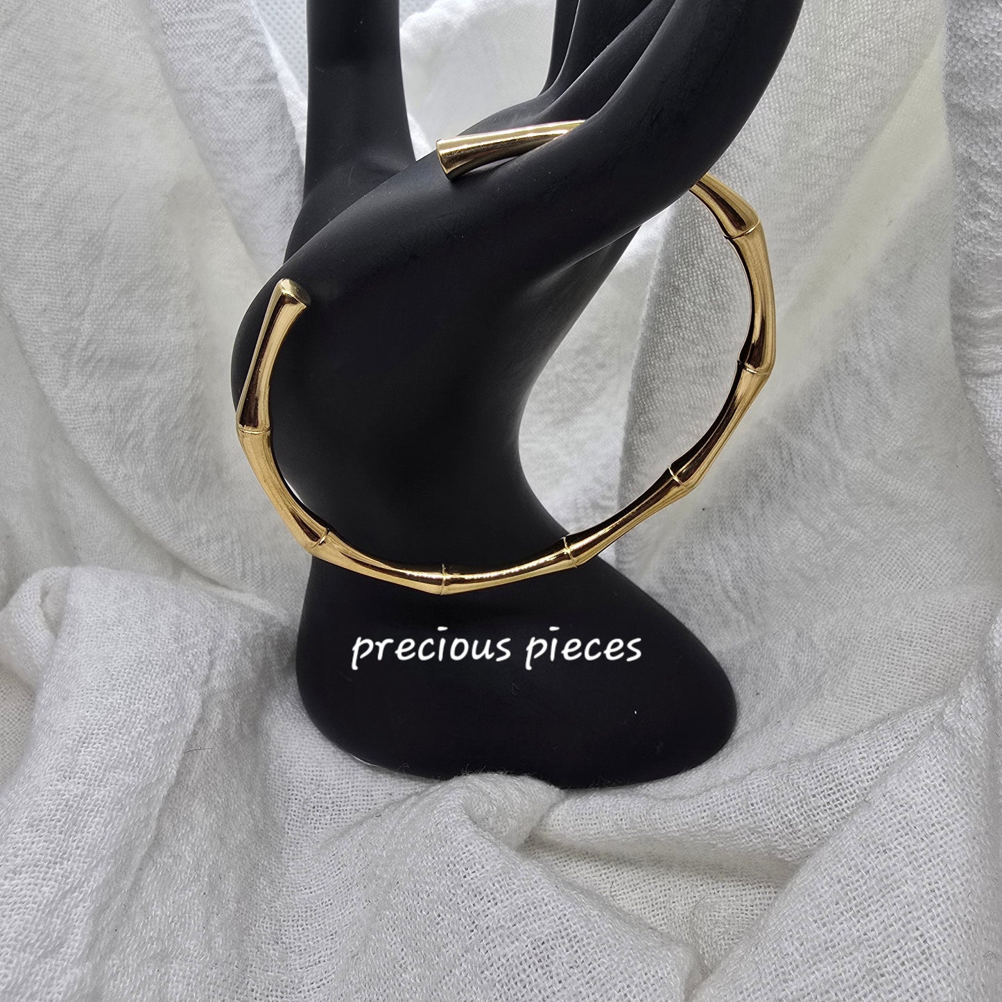 Stainless Steel Bamboo Style Open Bangle Bracelet