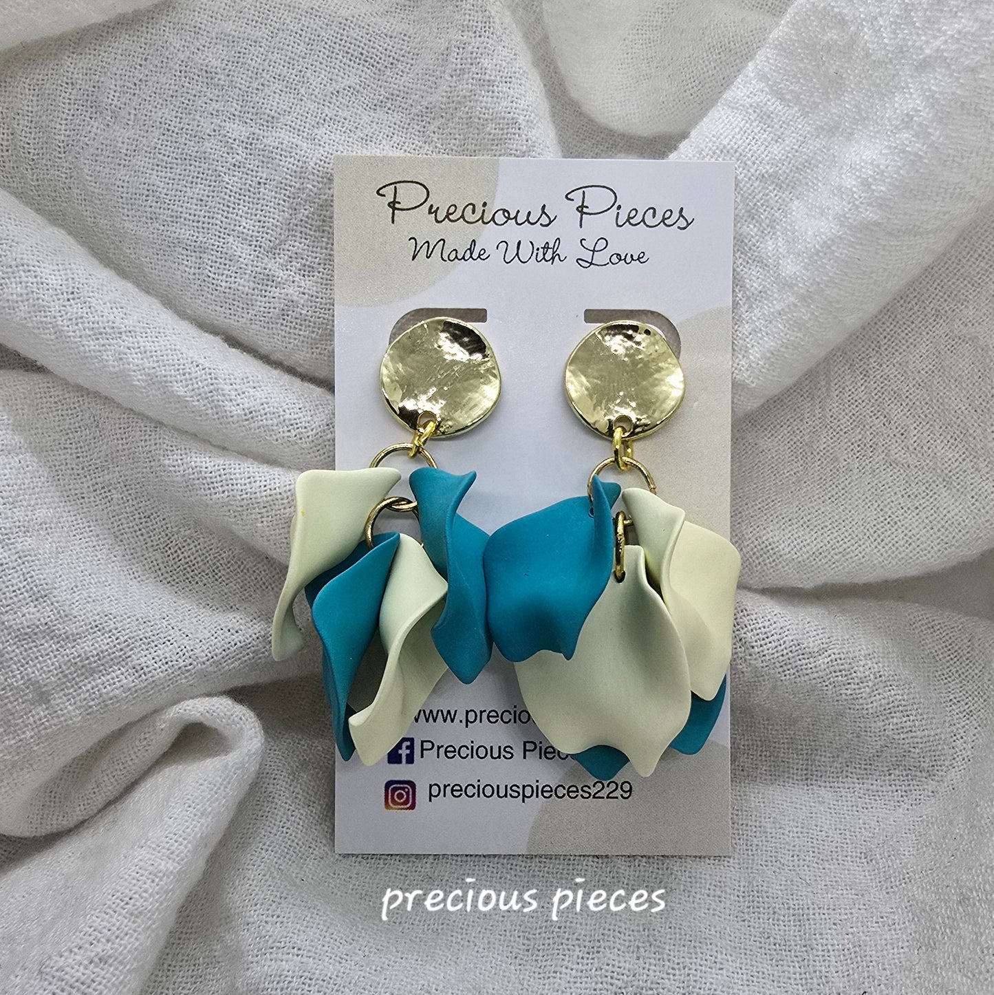 Acrylic Teal and Cream Flower Petal Earrings