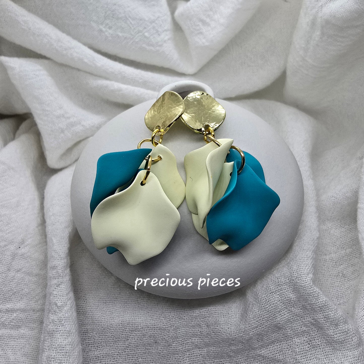 Acrylic Teal and Cream Flower Petal Earrings