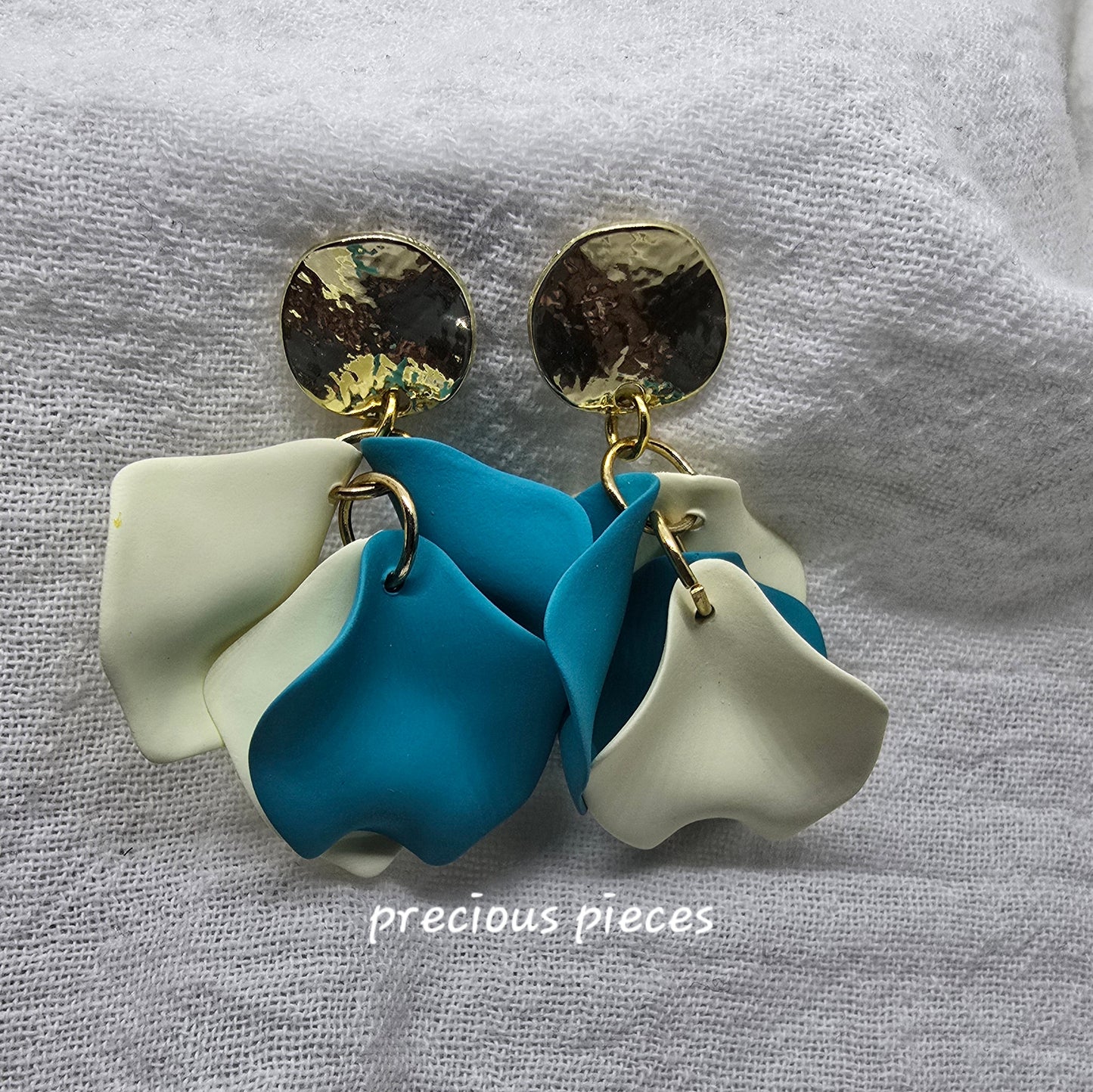 Acrylic Teal and Cream Flower Petal Earrings