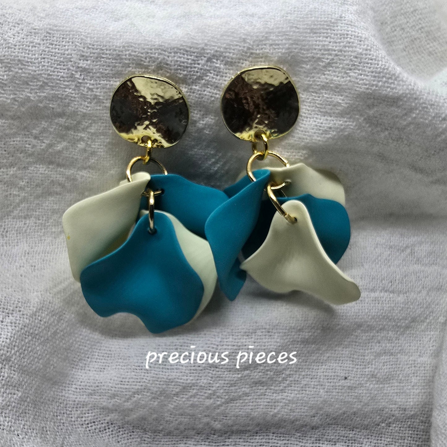Acrylic Teal and Cream Flower Petal Earrings