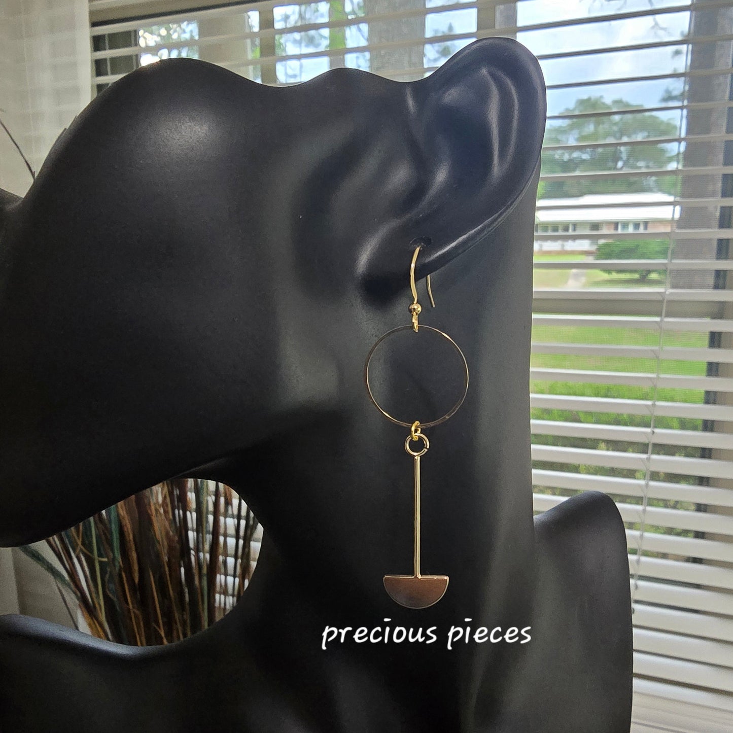 Brass Half Round Dangle Earrings