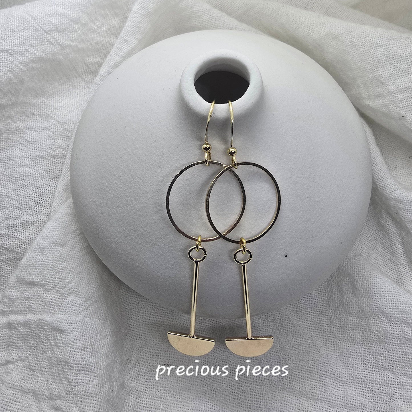 Brass Half Round Dangle Earrings