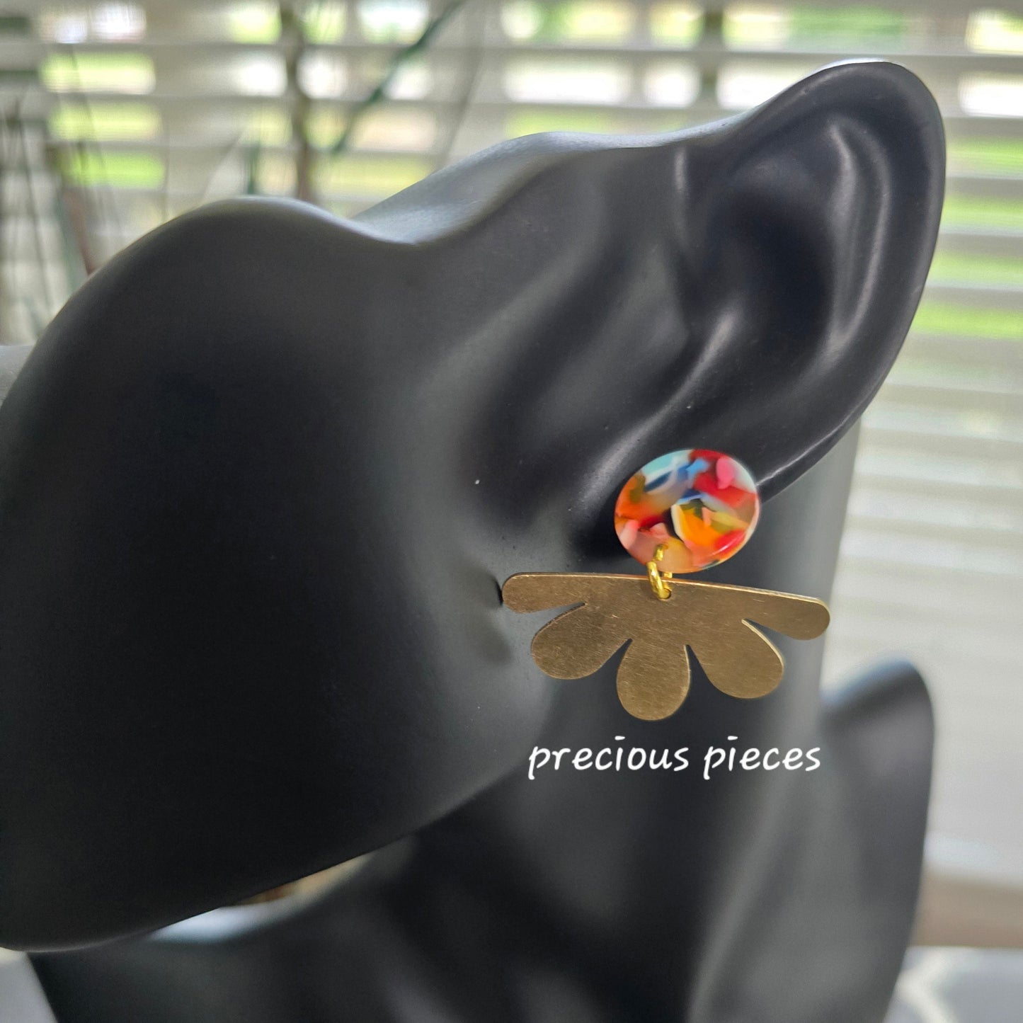 Brass Flower and Marble Earrings