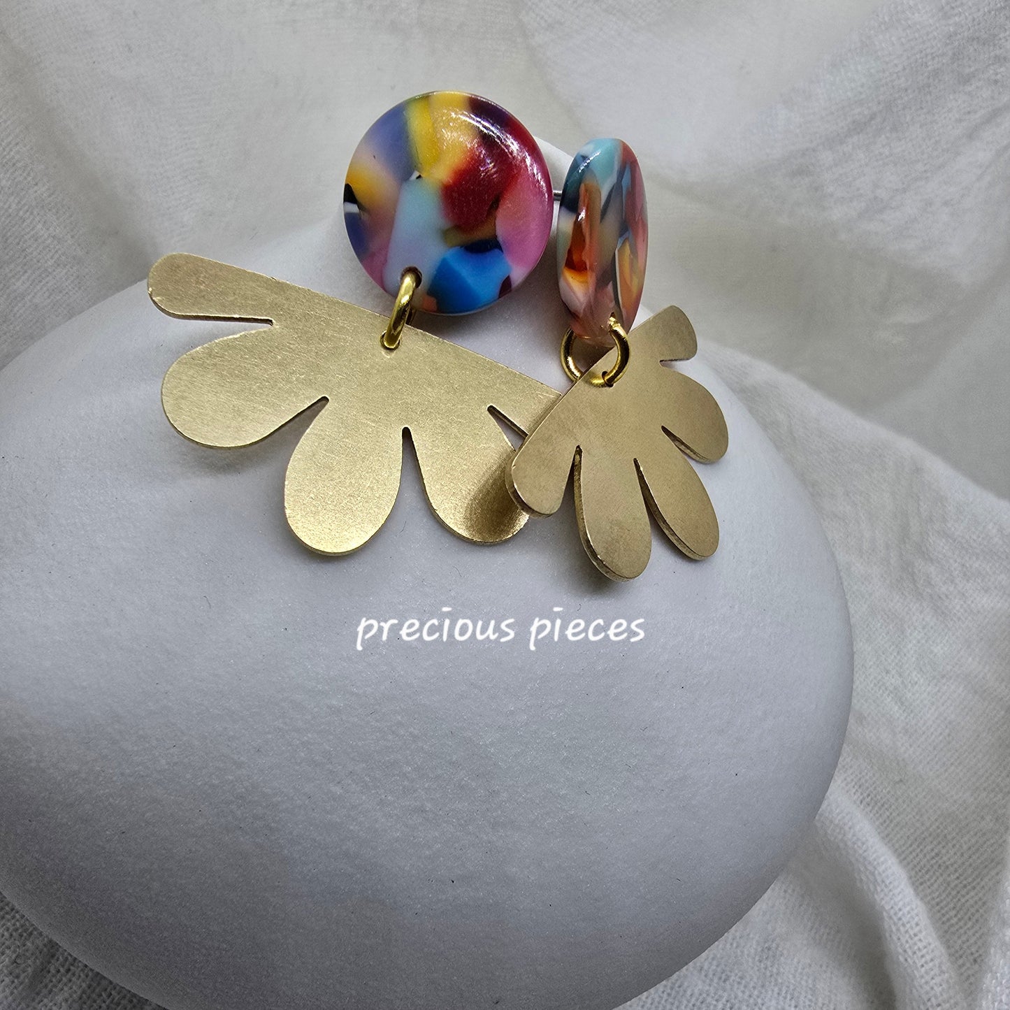 Brass Flower and Marble Earrings