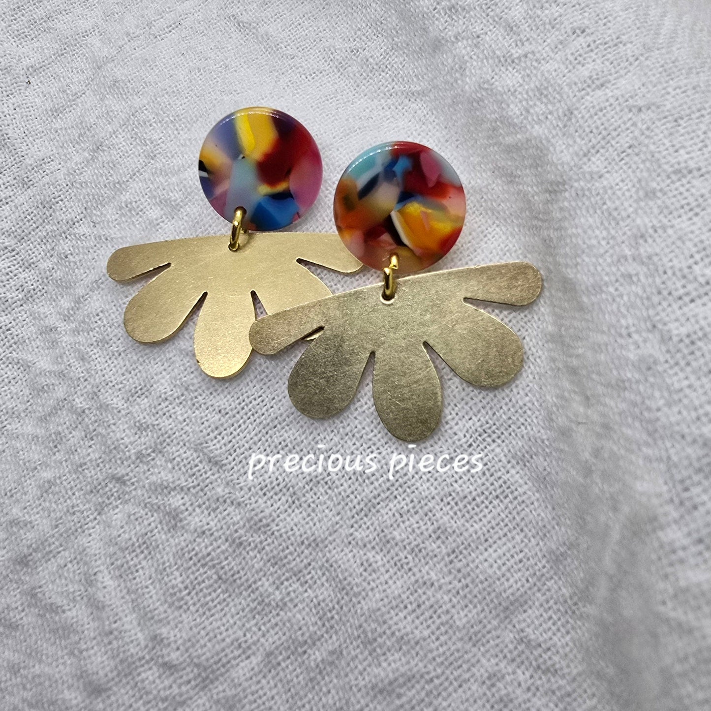 Brass Flower and Marble Earrings
