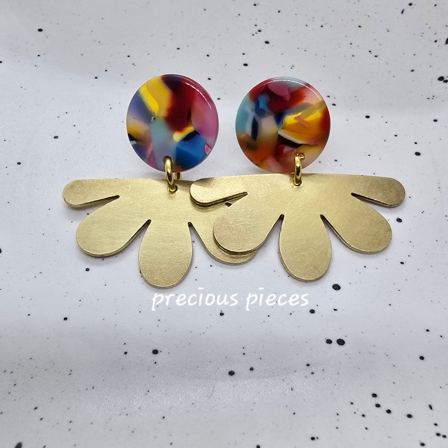Brass Flower and Marble Earrings