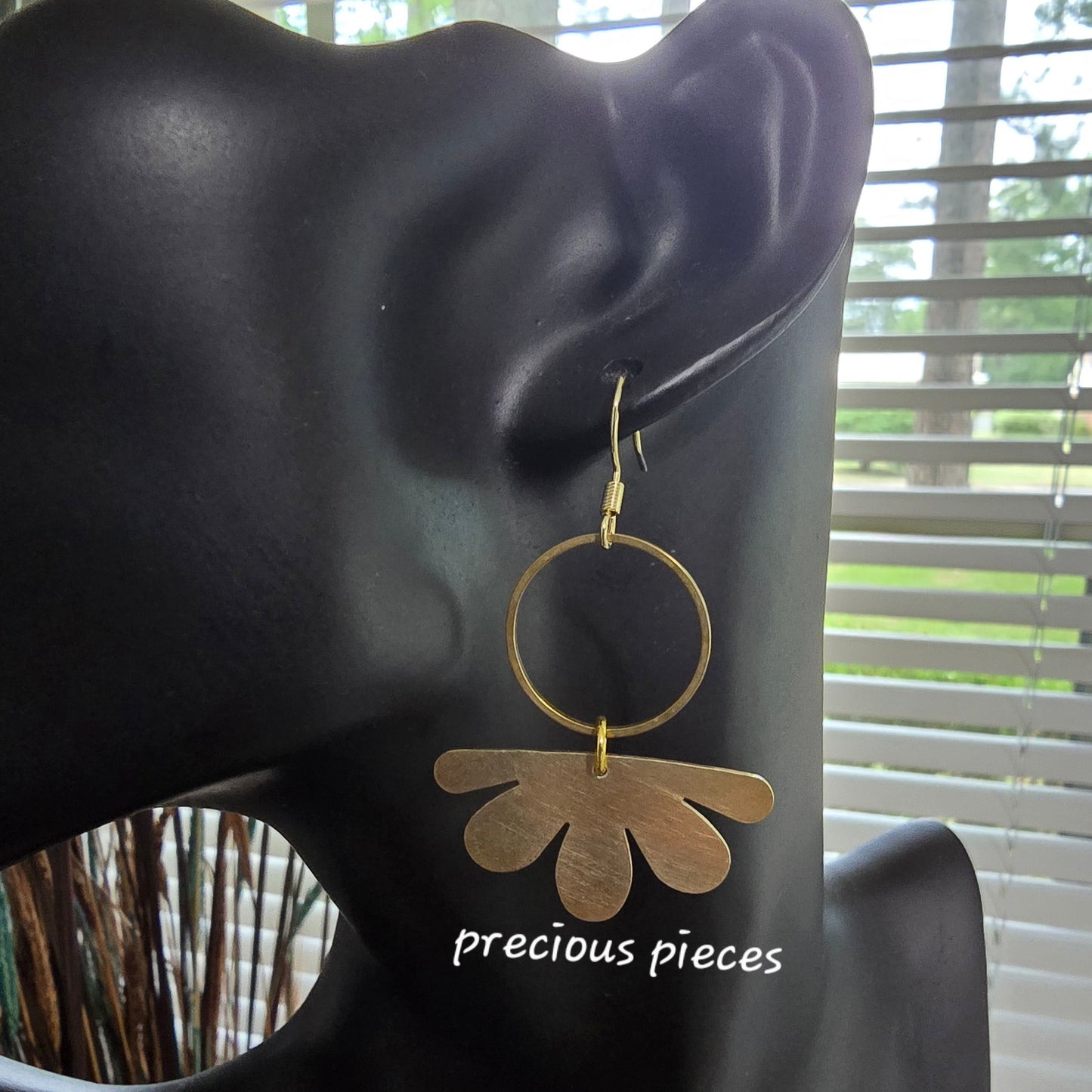 Brass Flower and Circle Earrings