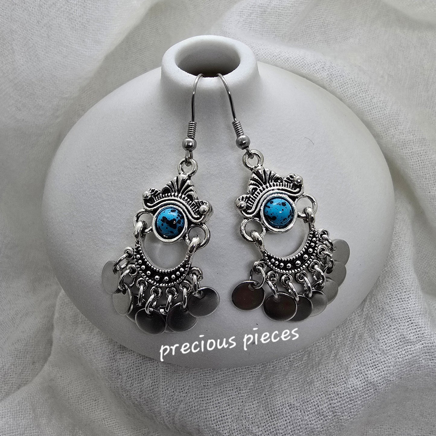Silver and Turquoise Chandelier Earrings