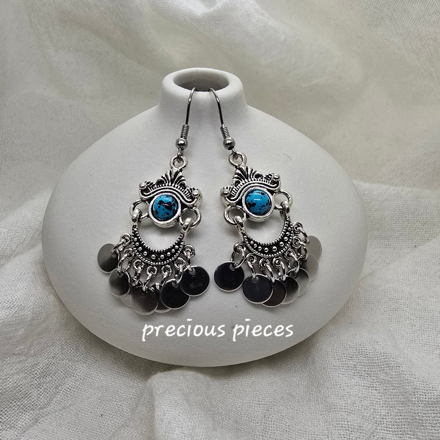 Silver and Turquoise Chandelier Earrings