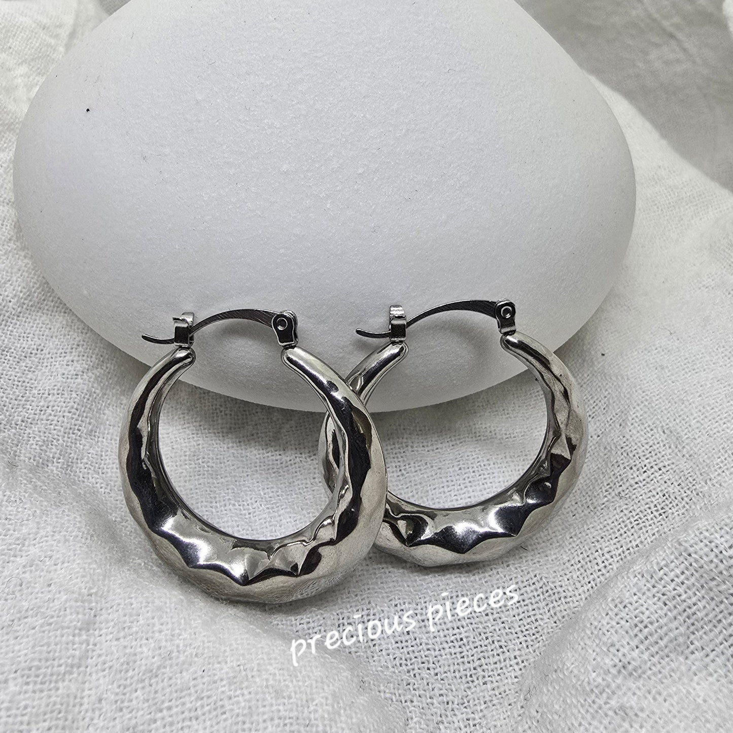 Faceted Silver Hoop Earrings