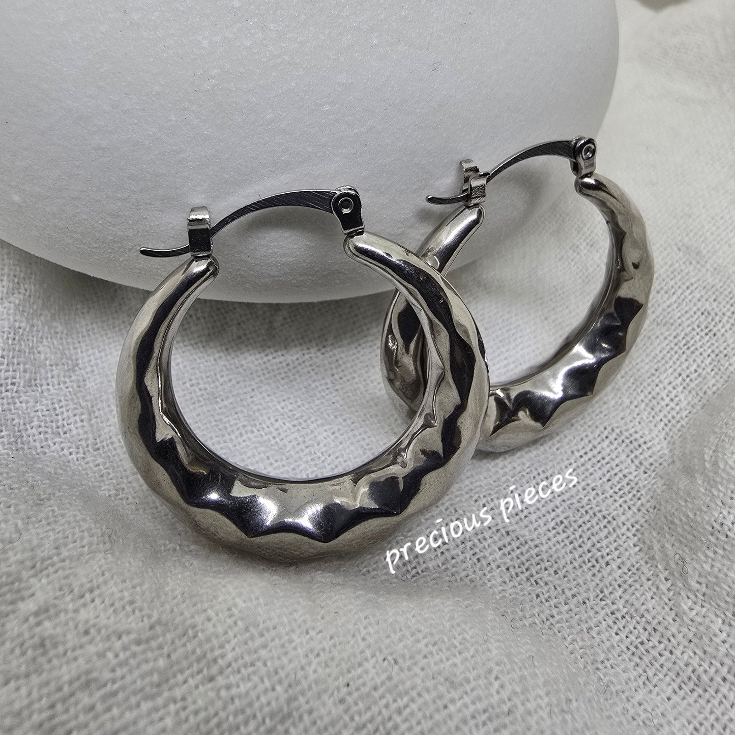 Faceted Silver Hoop Earrings