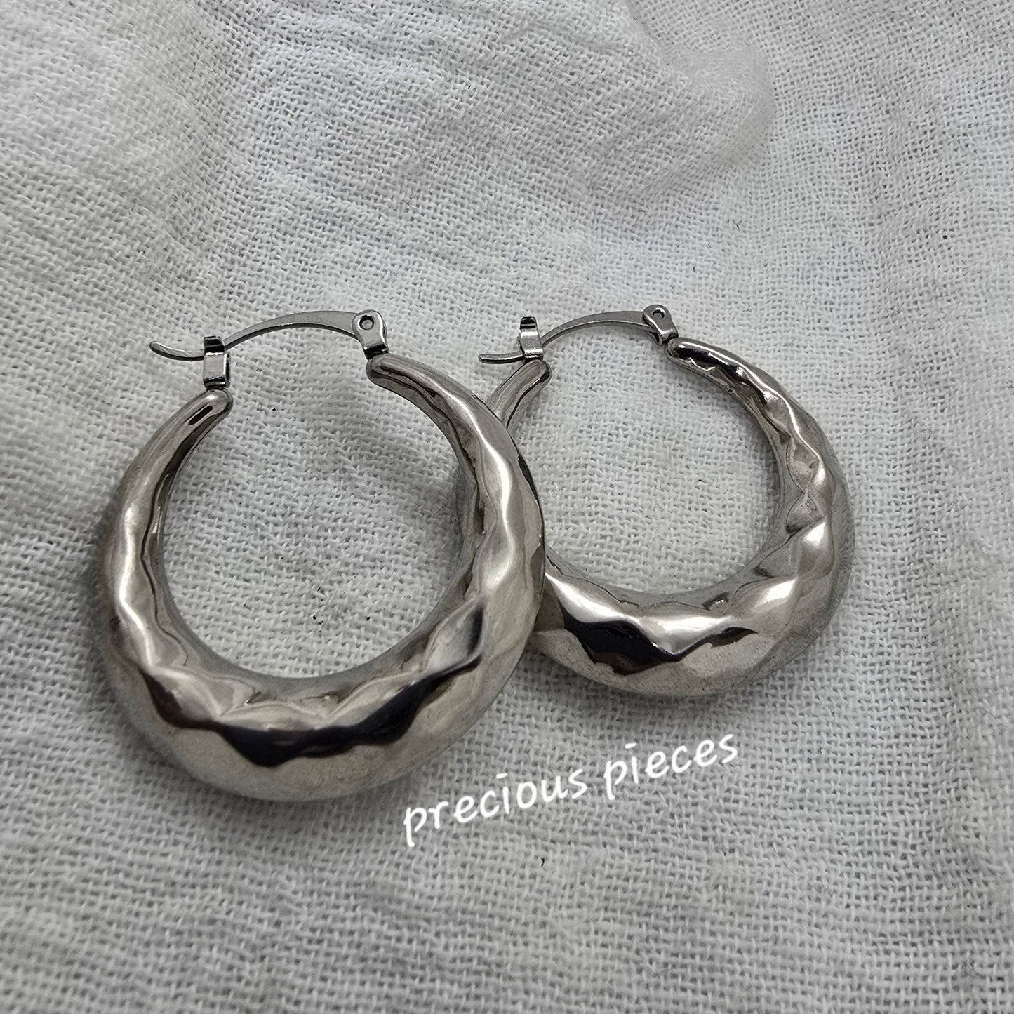 Faceted Silver Hoop Earrings