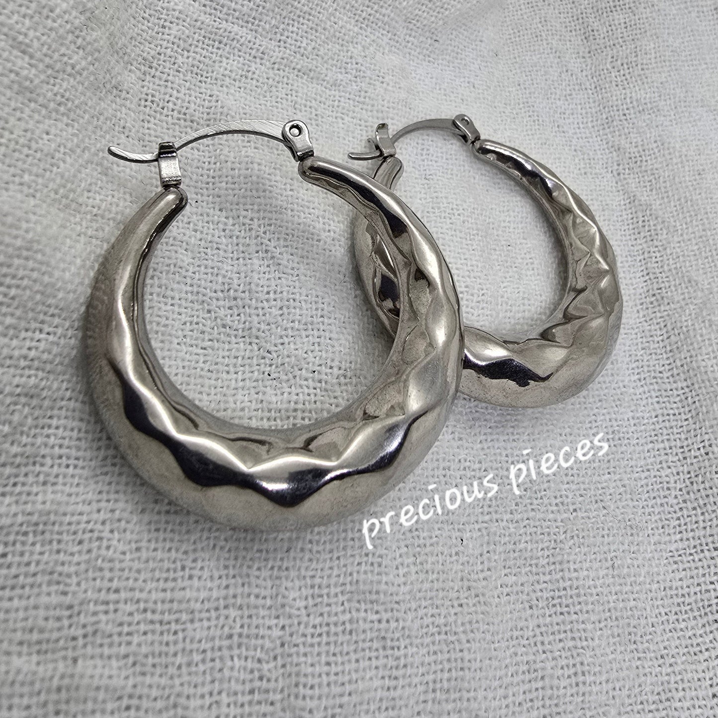 Faceted Silver Hoop Earrings