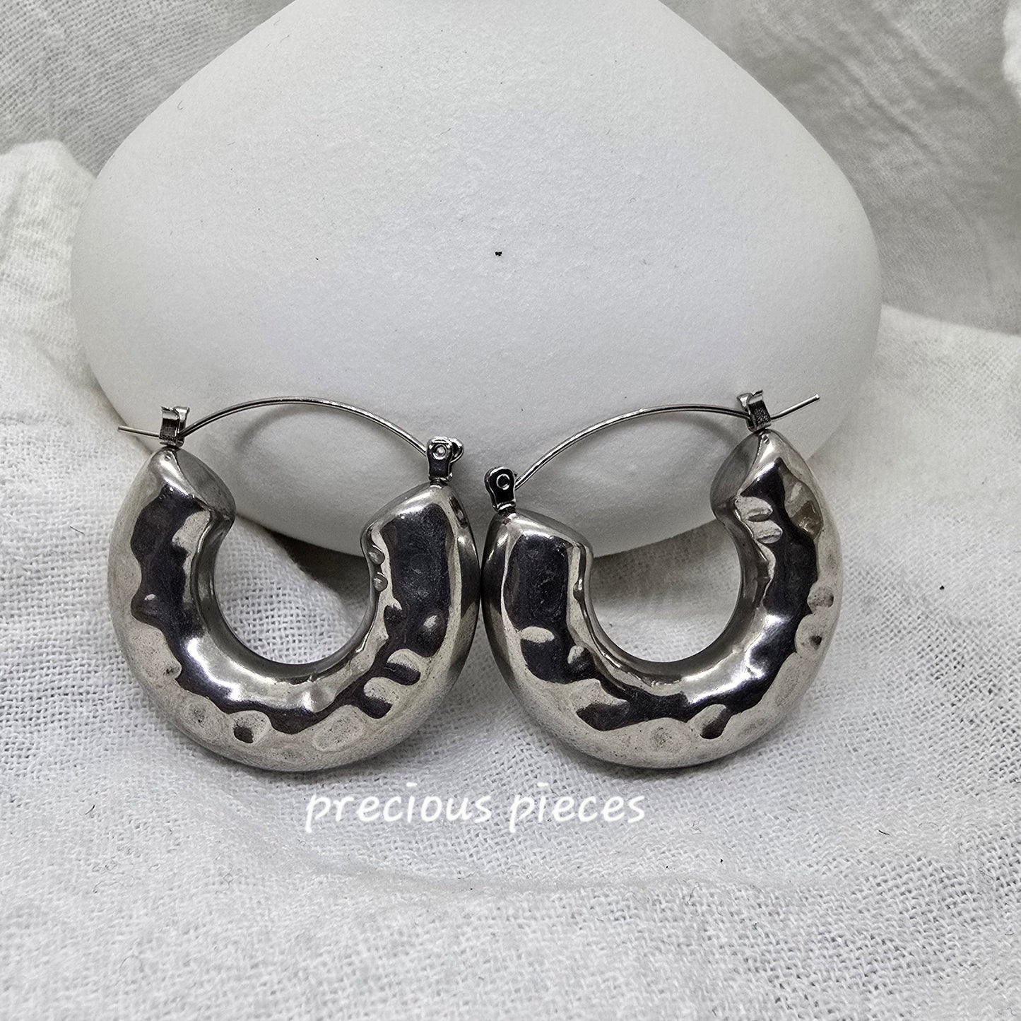 Hammered Thick Hoop Earrings