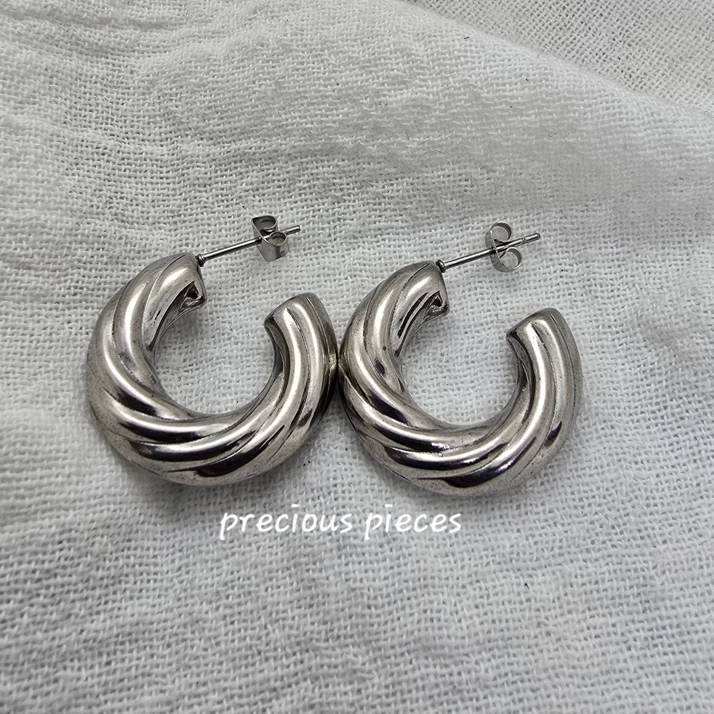 Twisted Chunky Silver Hoop Earrings