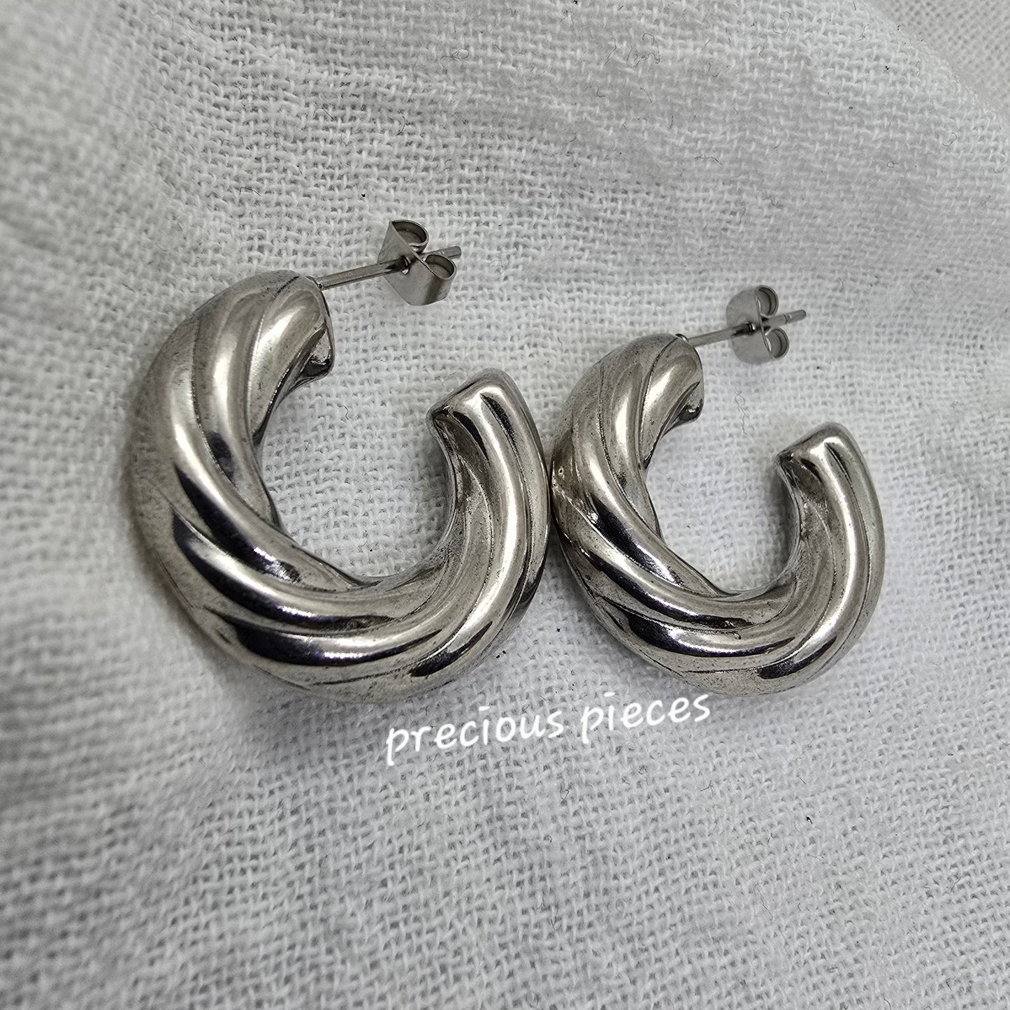 Twisted Chunky Silver Hoop Earrings