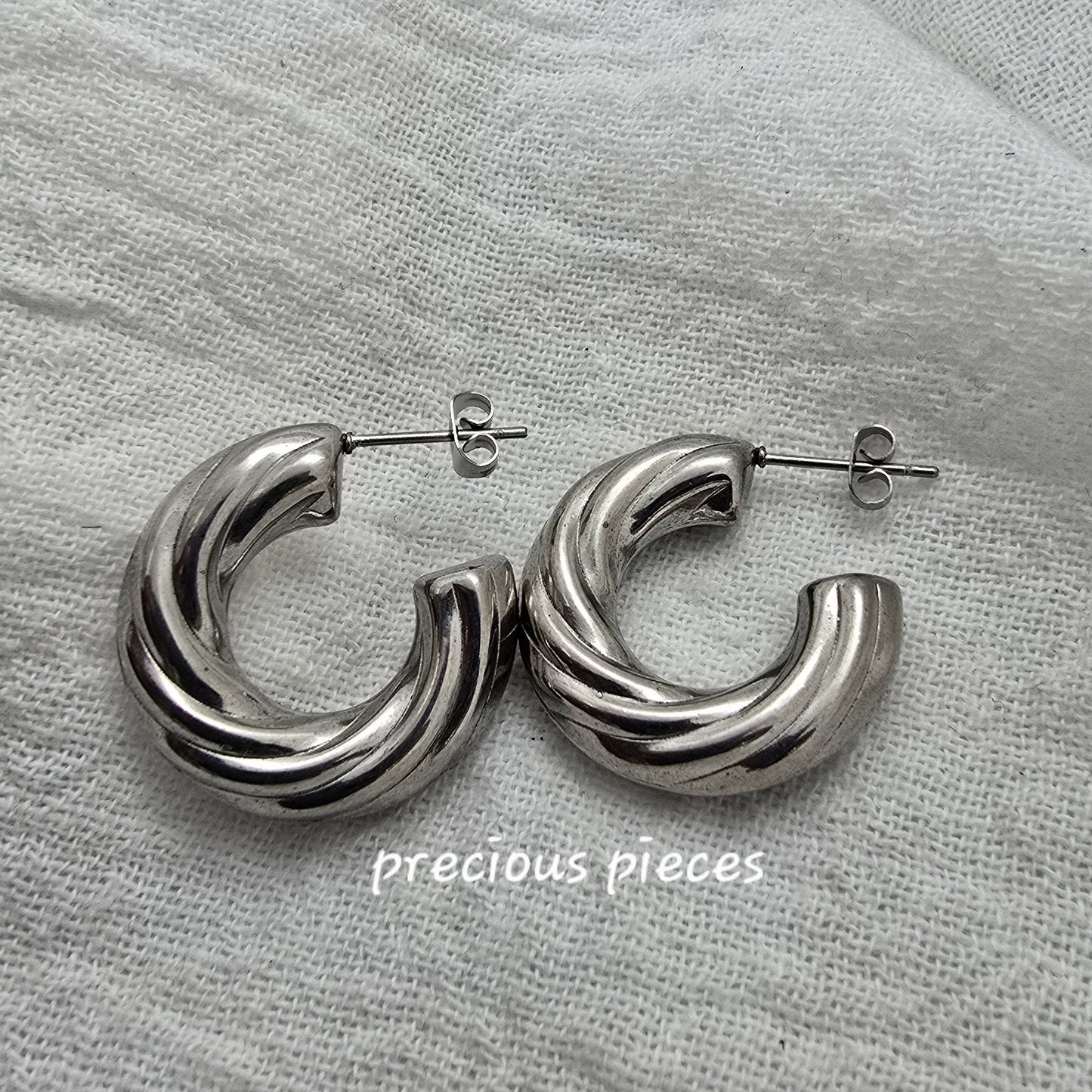 Twisted Chunky Silver Hoop Earrings