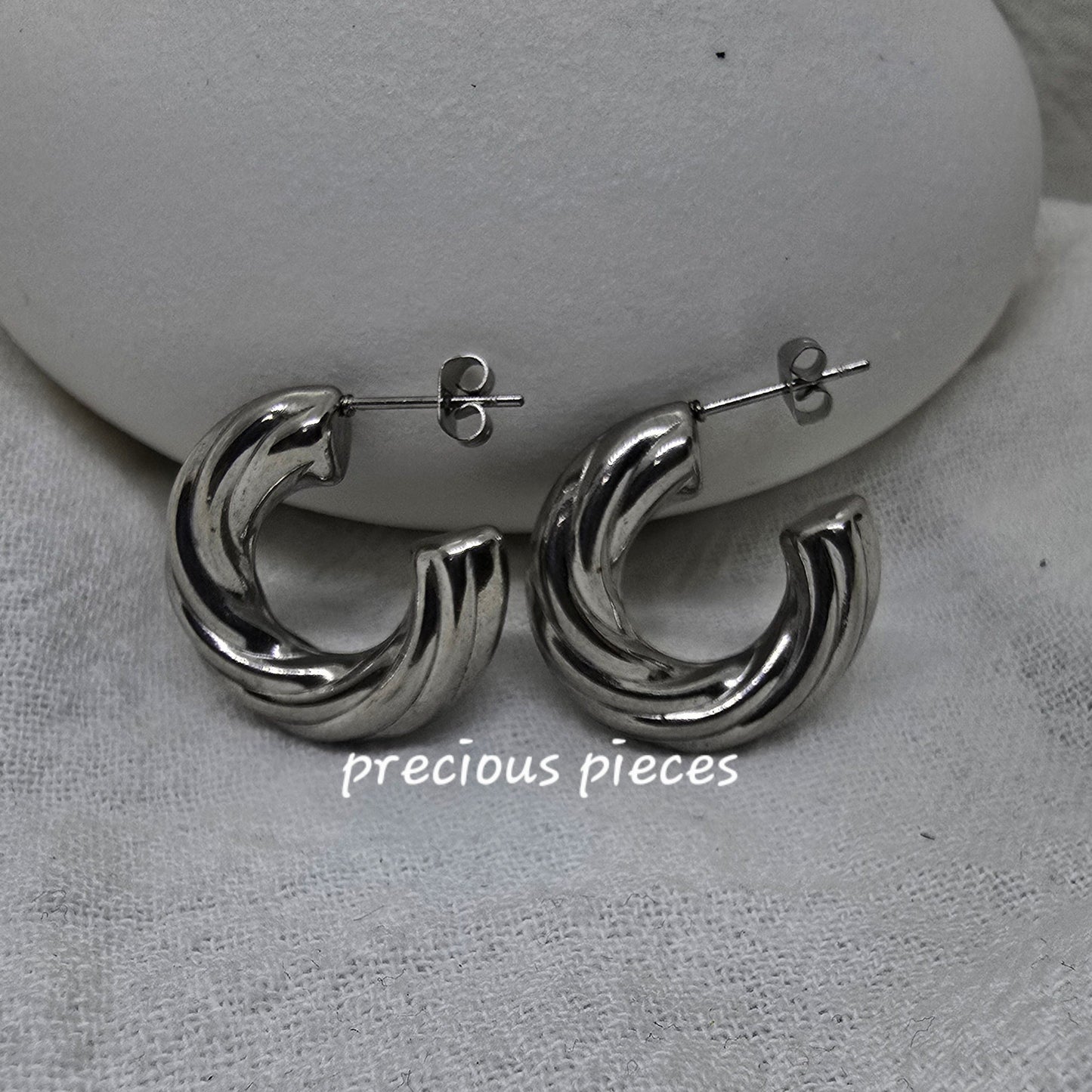 Twisted Chunky Silver Hoop Earrings