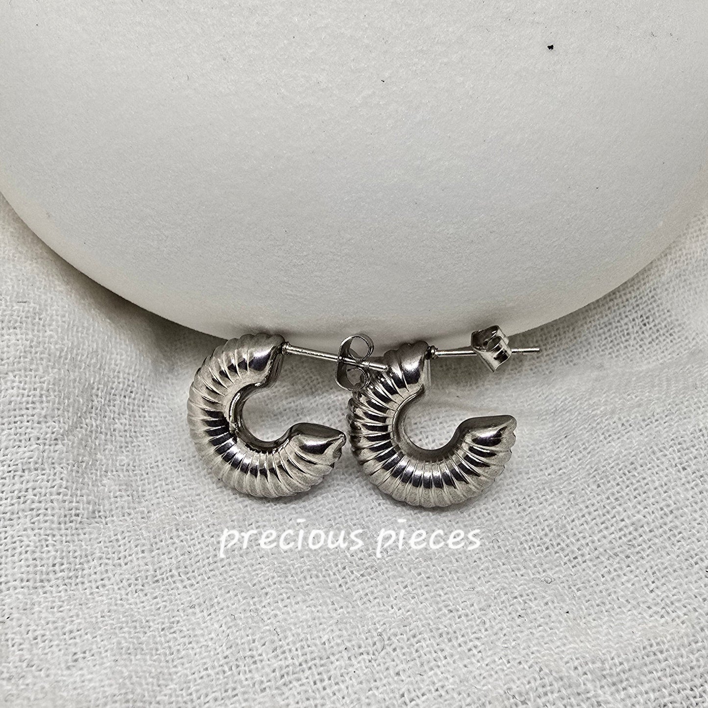 Silver Ribbed Hoop Earrings