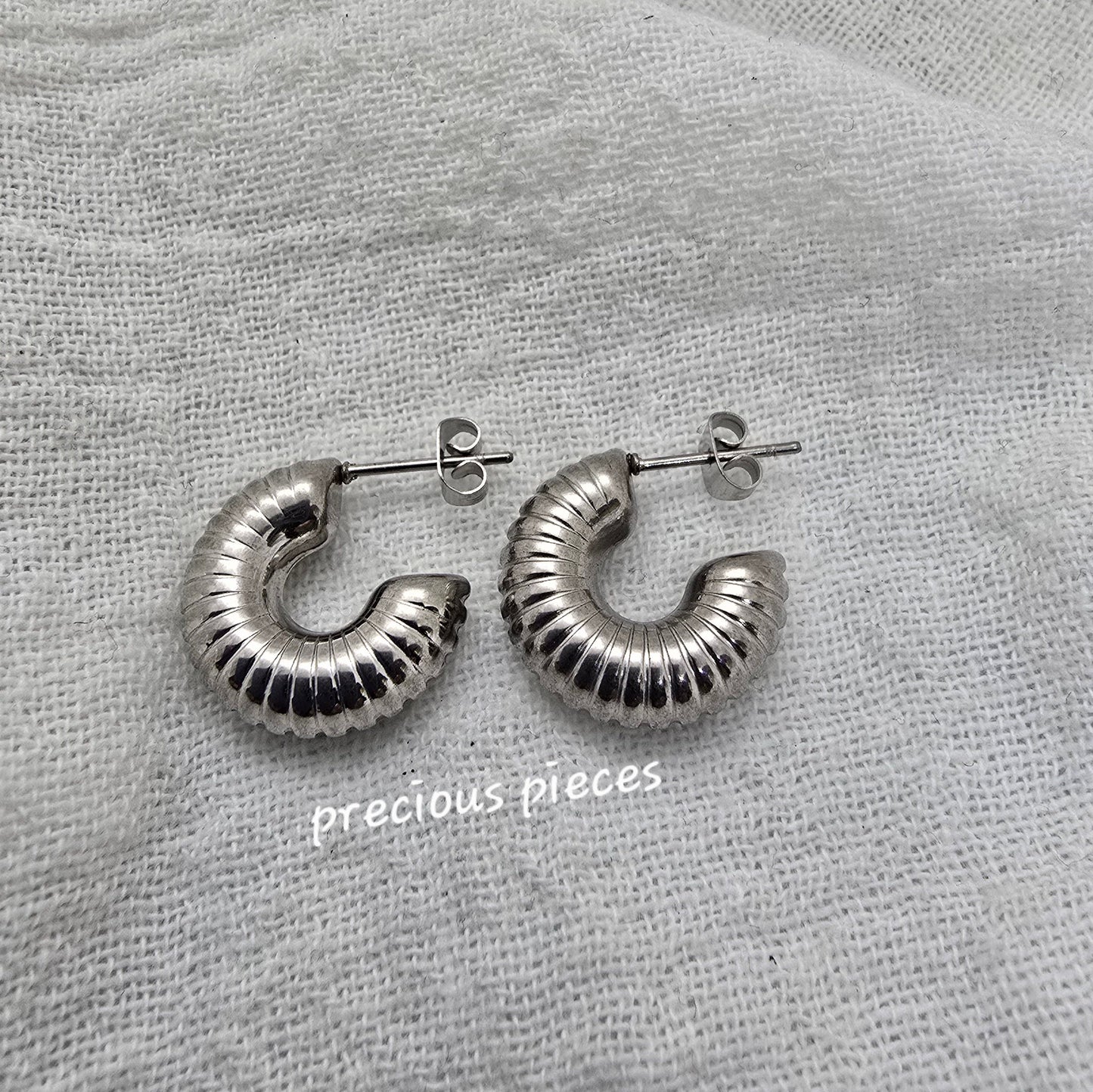 Silver Ribbed Hoop Earrings