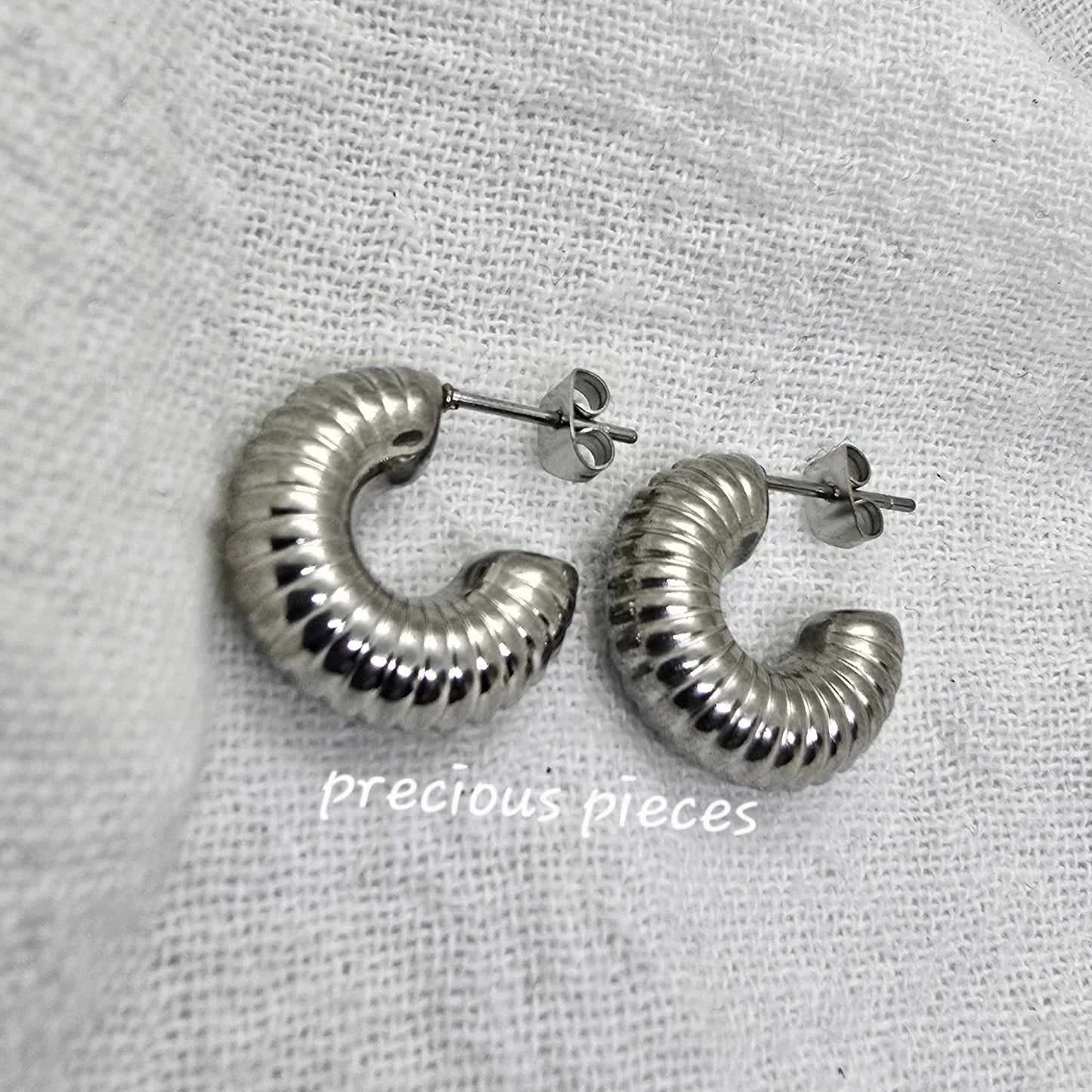 Silver Ribbed Hoop Earrings