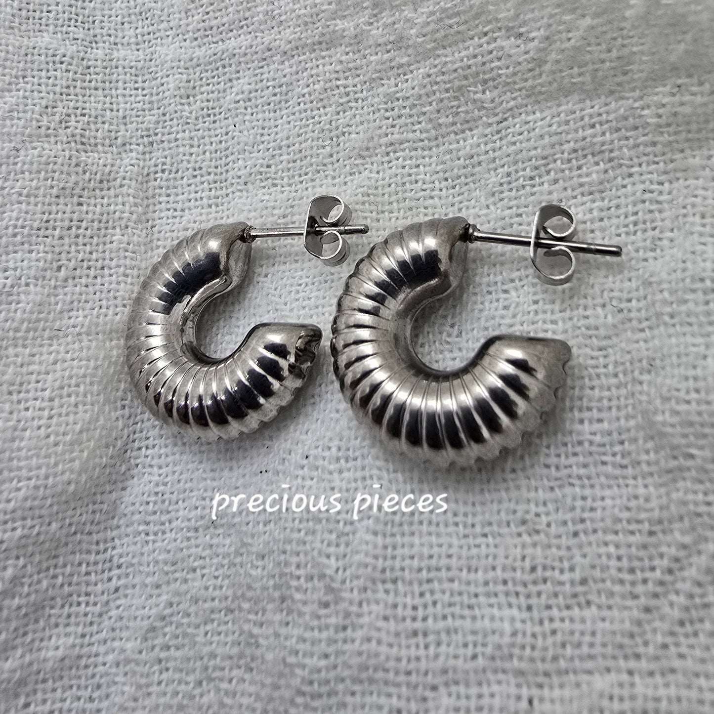 Silver Ribbed Hoop Earrings