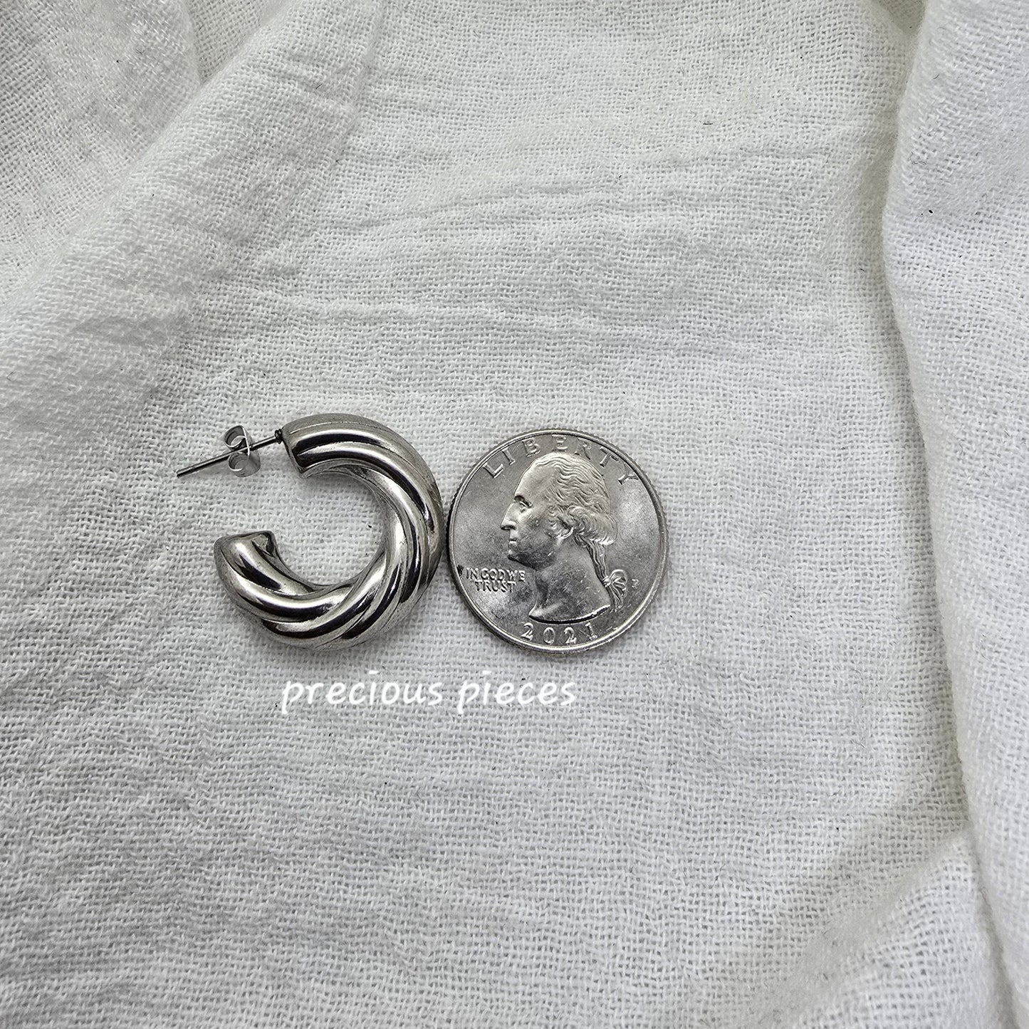 Twisted Chunky Silver Hoop Earrings