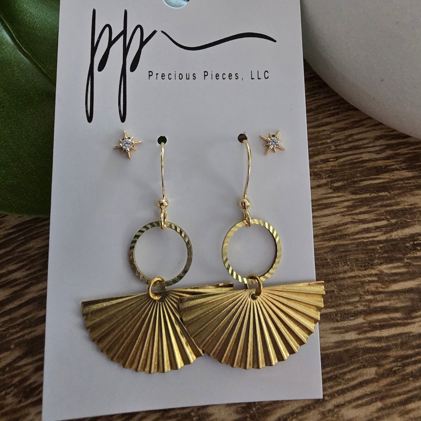 Brass Fanfold Half Circle Earrings
