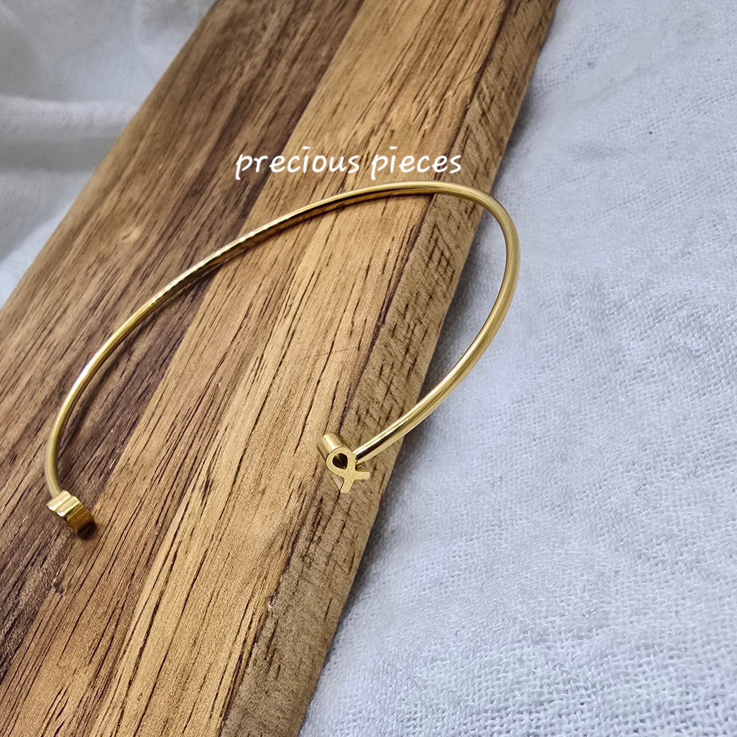 Cancer Awareness Ribbon and Heart Cuff Bracelet