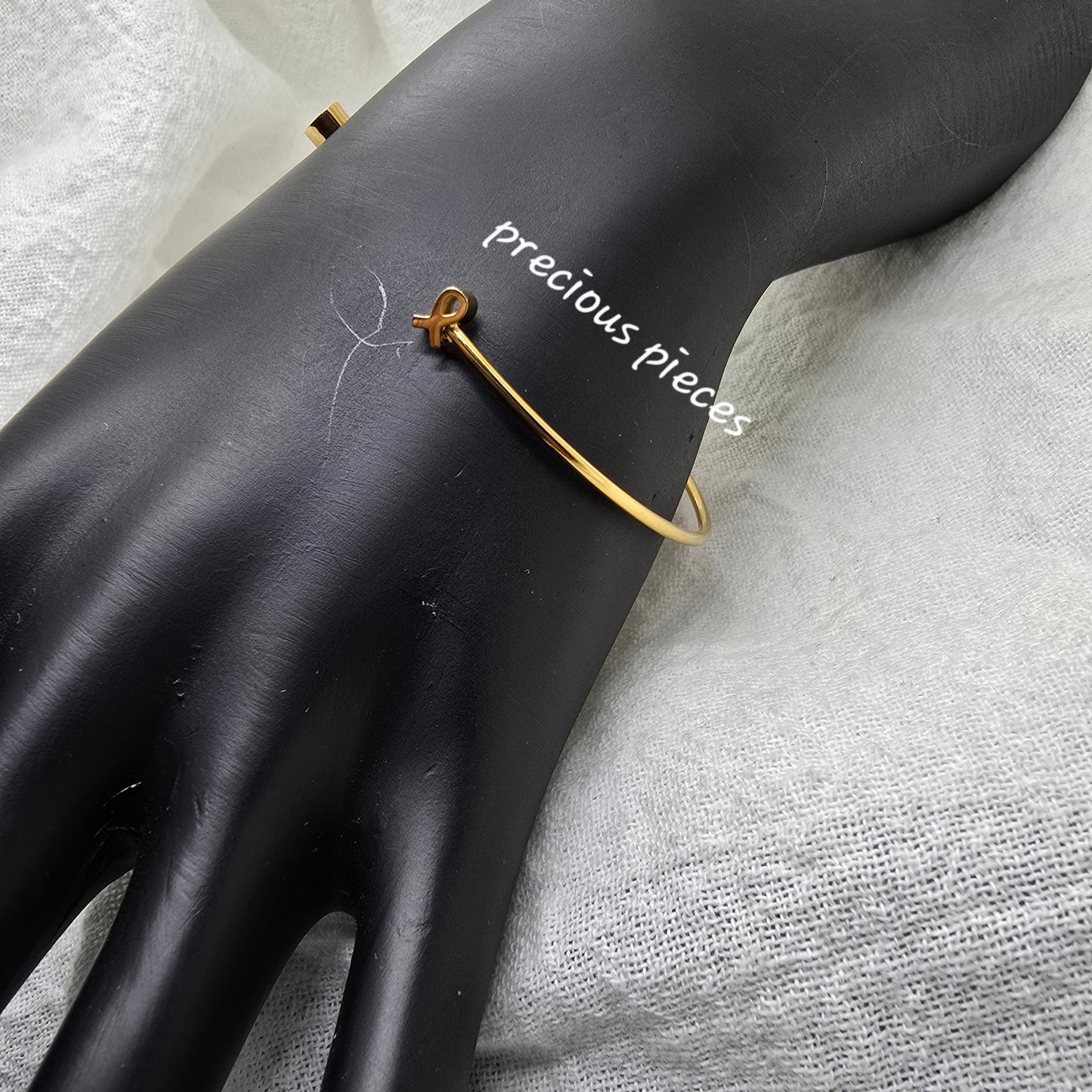 Cancer Awareness Ribbon and Heart Cuff Bracelet
