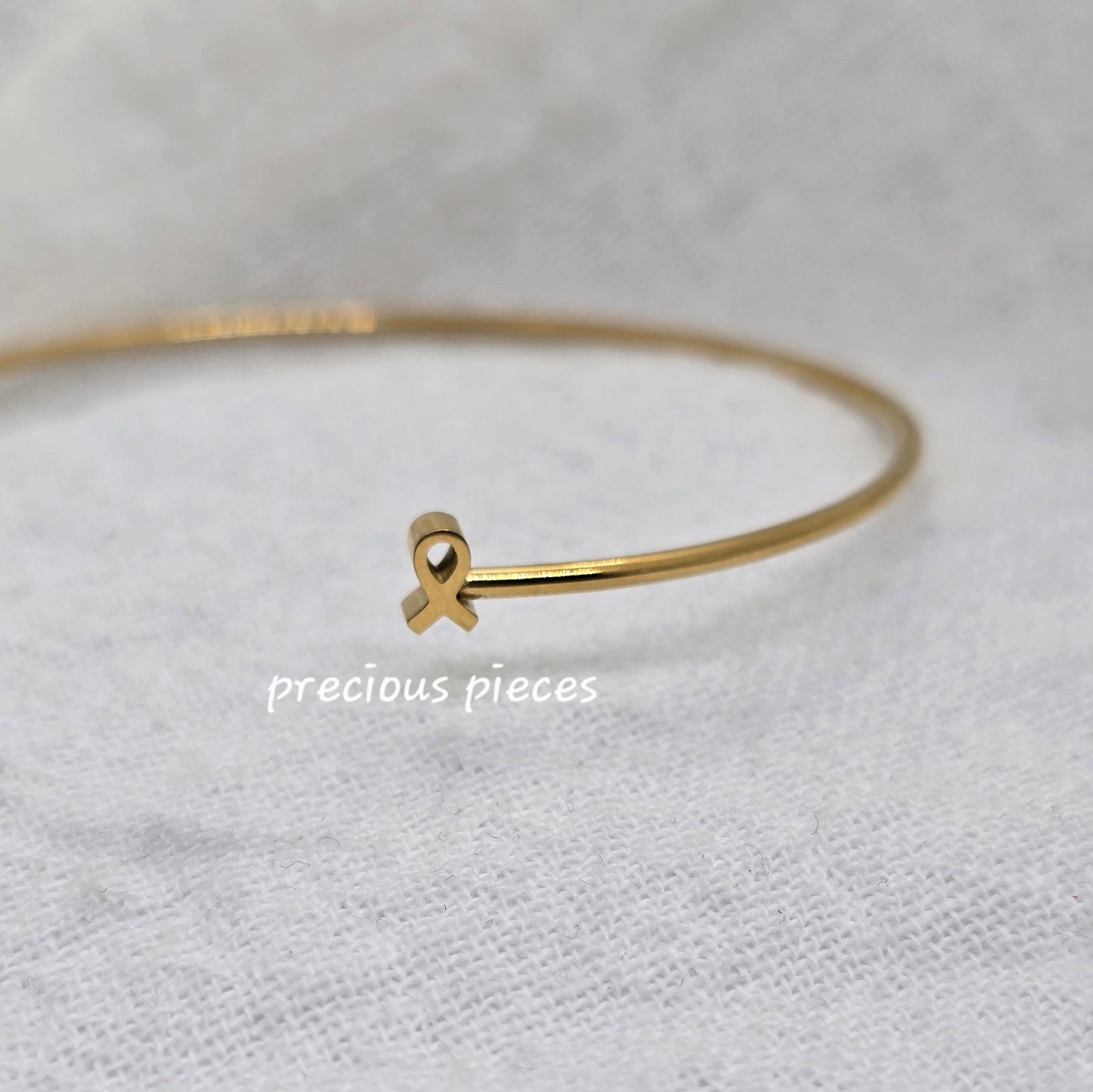 Cancer Awareness Ribbon and Heart Cuff Bracelet