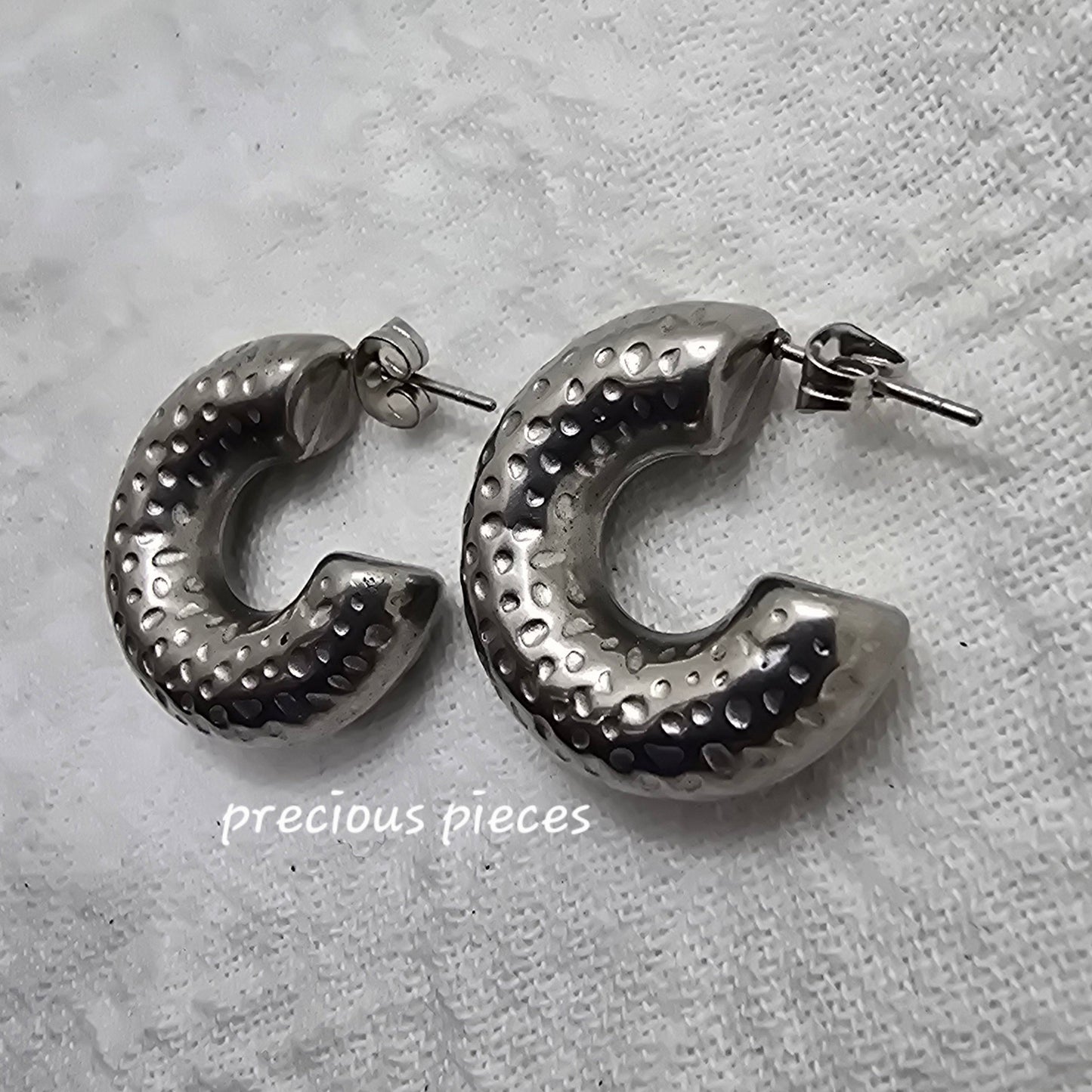 Hammered Silver Hoop Earrings