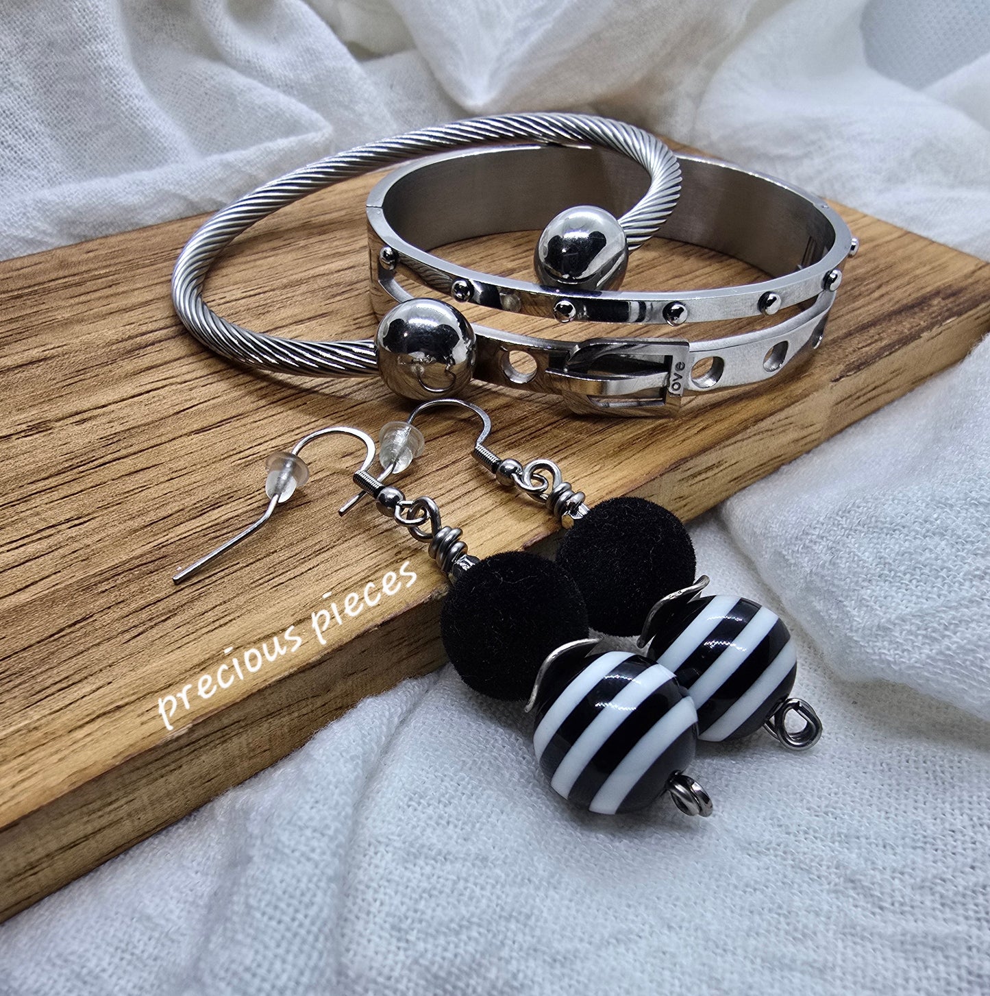 Black Velvet and Stripe Earrings
