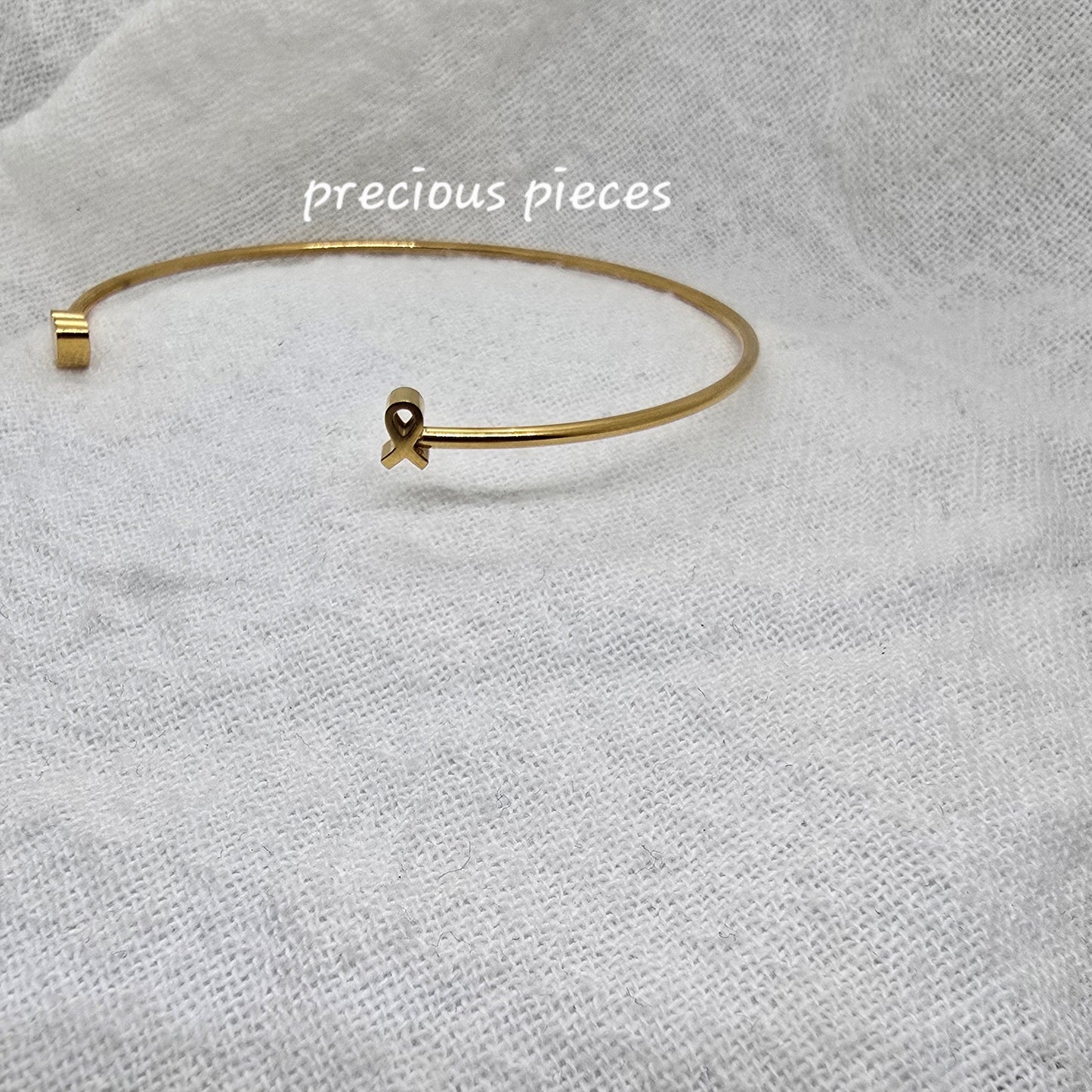 Cancer Awareness Ribbon and Heart Cuff Bracelet