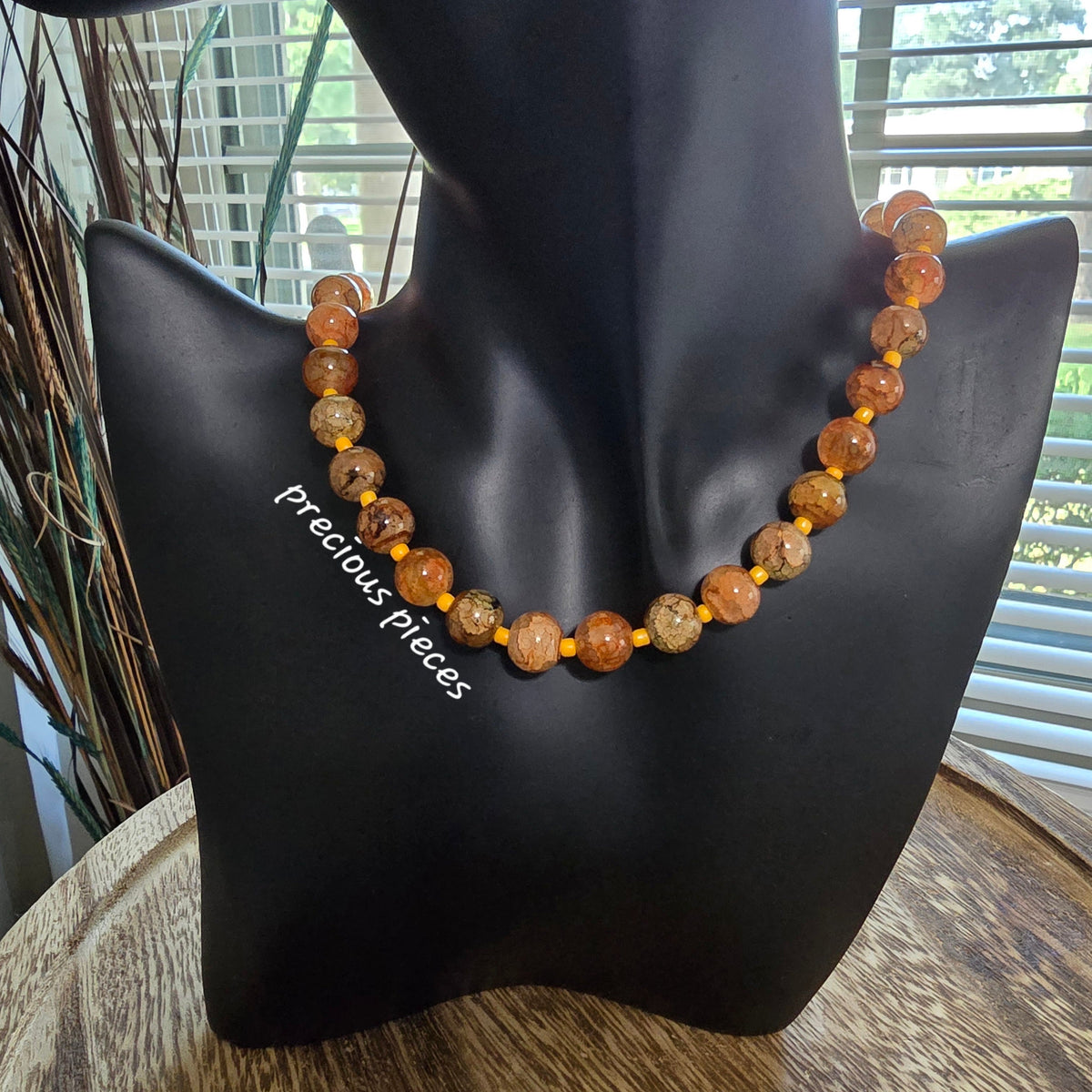 Orange Crackle Beaded Necklace