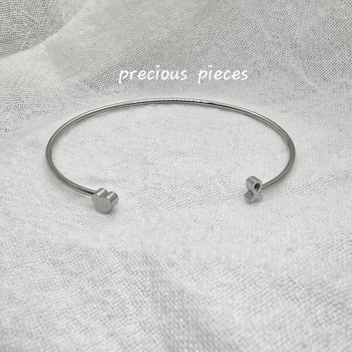 Cancer Awareness Ribbon and Heart Cuff Bracelet
