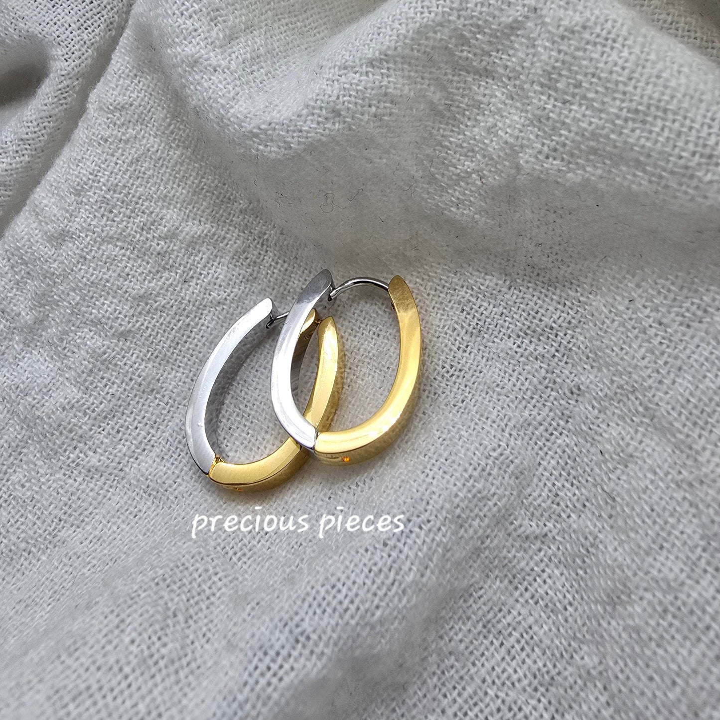 Two-Tone Stainless Steel Oval Hoop Earrings
