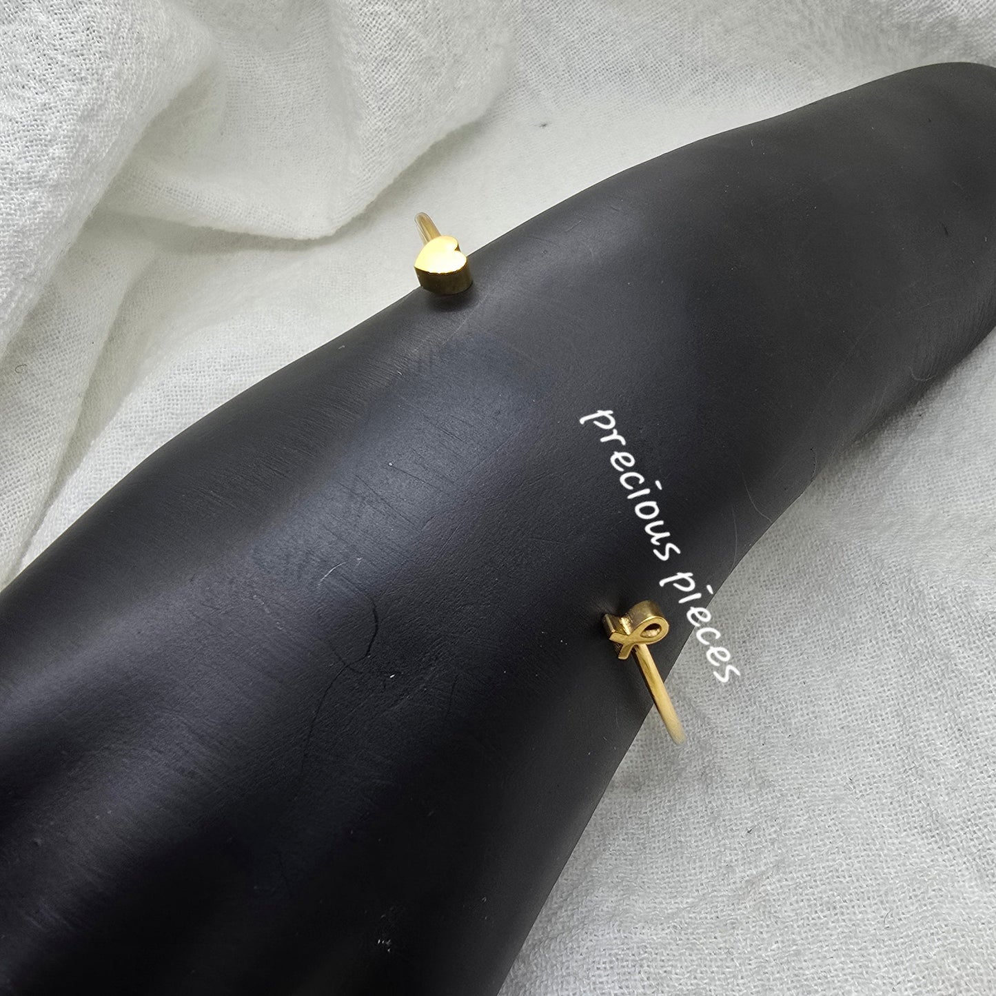 Cancer Awareness Ribbon and Heart Cuff Bracelet